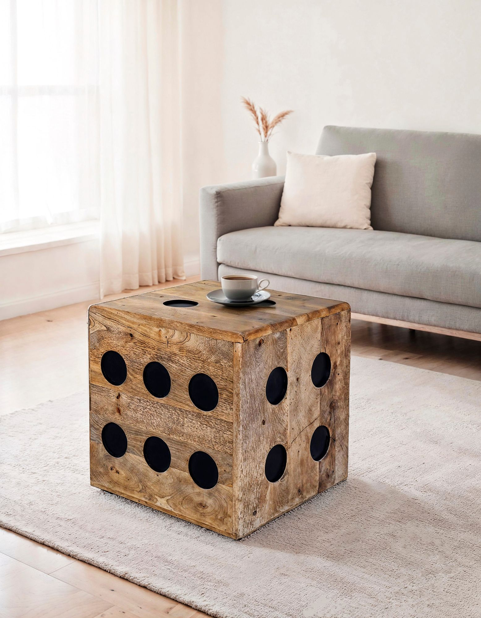 FineBuy Würfelhocker Mango Massivholz 41x41x41 cm, Design Sitzwürfel & Beistelltisch in Würfelform, Holzwürfel Deko & Couchtisch, Robuster Holzhocker im XXL Spielwürfel-Design | Farbe: Braun