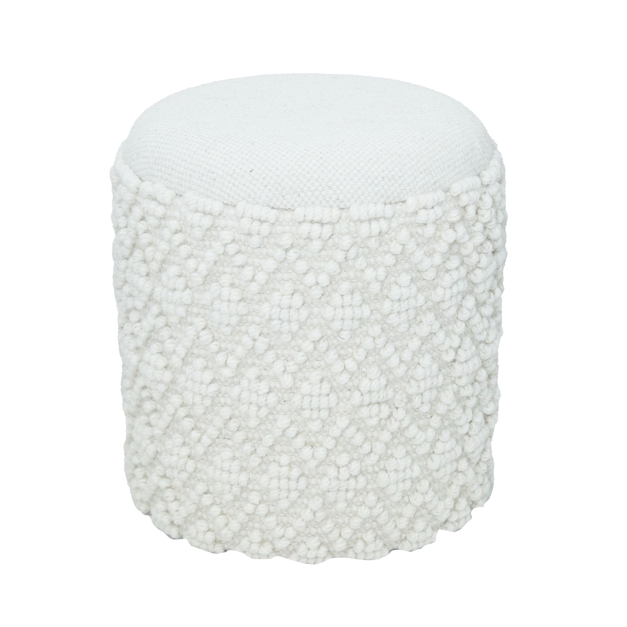 FineBuy Runder Hocker aus Wolle mit Stauraum, Boho Sitzhocker Ø 40 cm x H 45 cm, Abnehmbare Sitzfläche, Dekohocker & Fußhocker in Weiß, Beistellhocker Wohnzimmer Schlafzimmer Flur | Farbe: Weiß