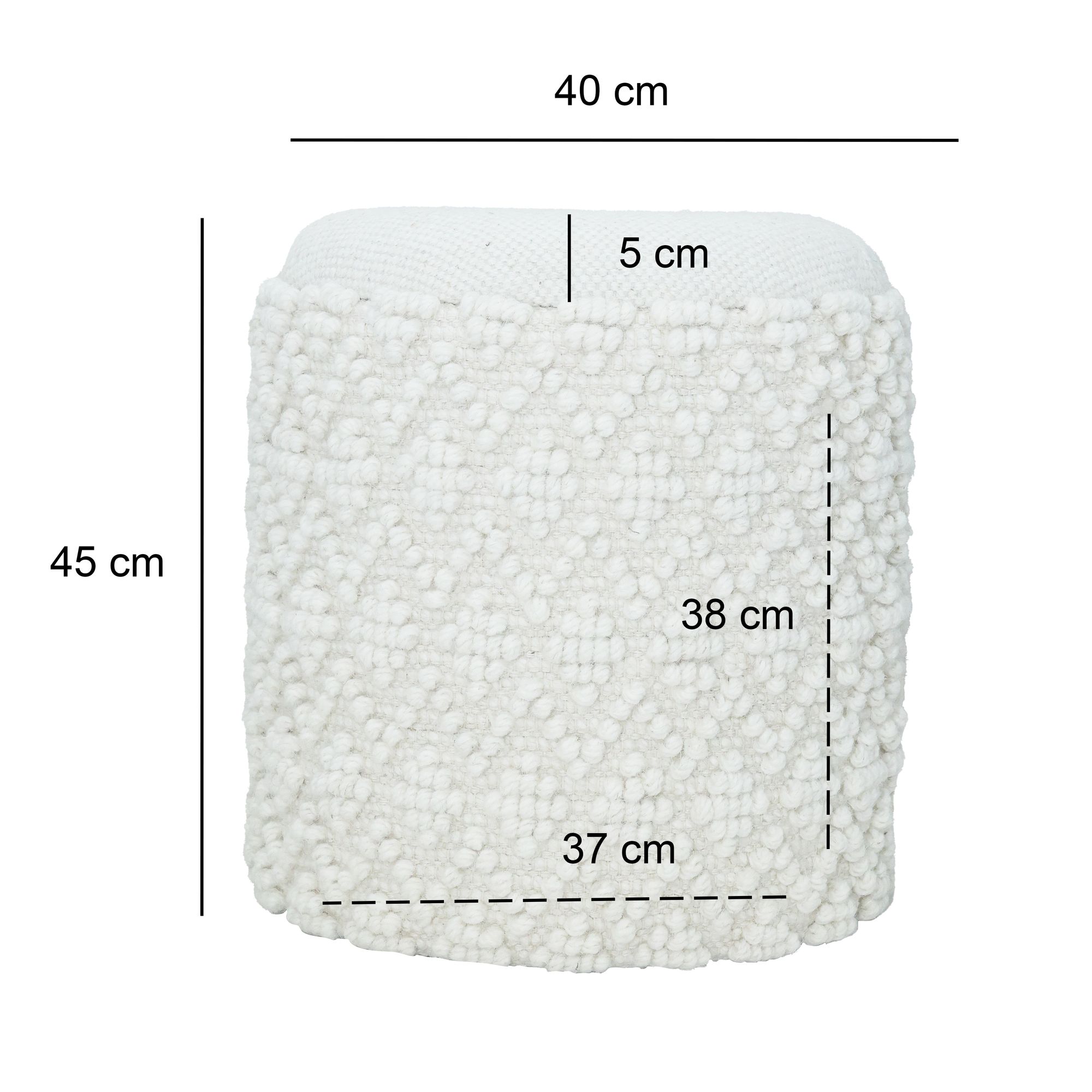 FineBuy Runder Hocker aus Wolle mit Stauraum, Boho Sitzhocker Ø 40 cm x H 45 cm, Abnehmbare Sitzfläche, Dekohocker & Fußhocker in Weiß, Beistellhocker Wohnzimmer Schlafzimmer Flur | Farbe: Weiß