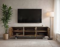 TV Schrank FineBuy Lowboard 160 cm Smoked Grey Holz Massiv Fernsehkommode Grau – Ansicht 4
