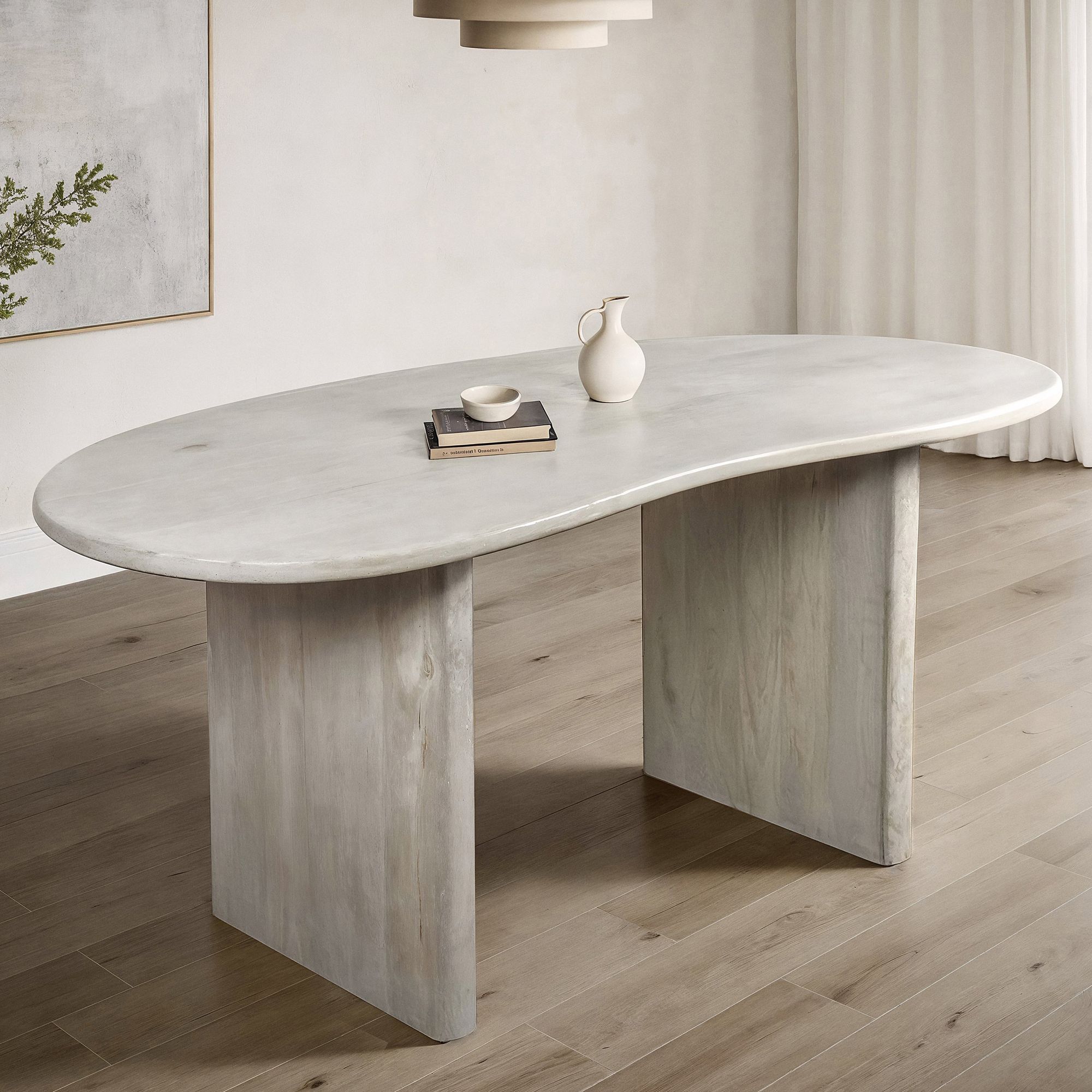 Esszimmertisch FineBuy Esstisch 180 cm Holz Massiv Weiß Küchentisch Nierenform – Ansicht 1