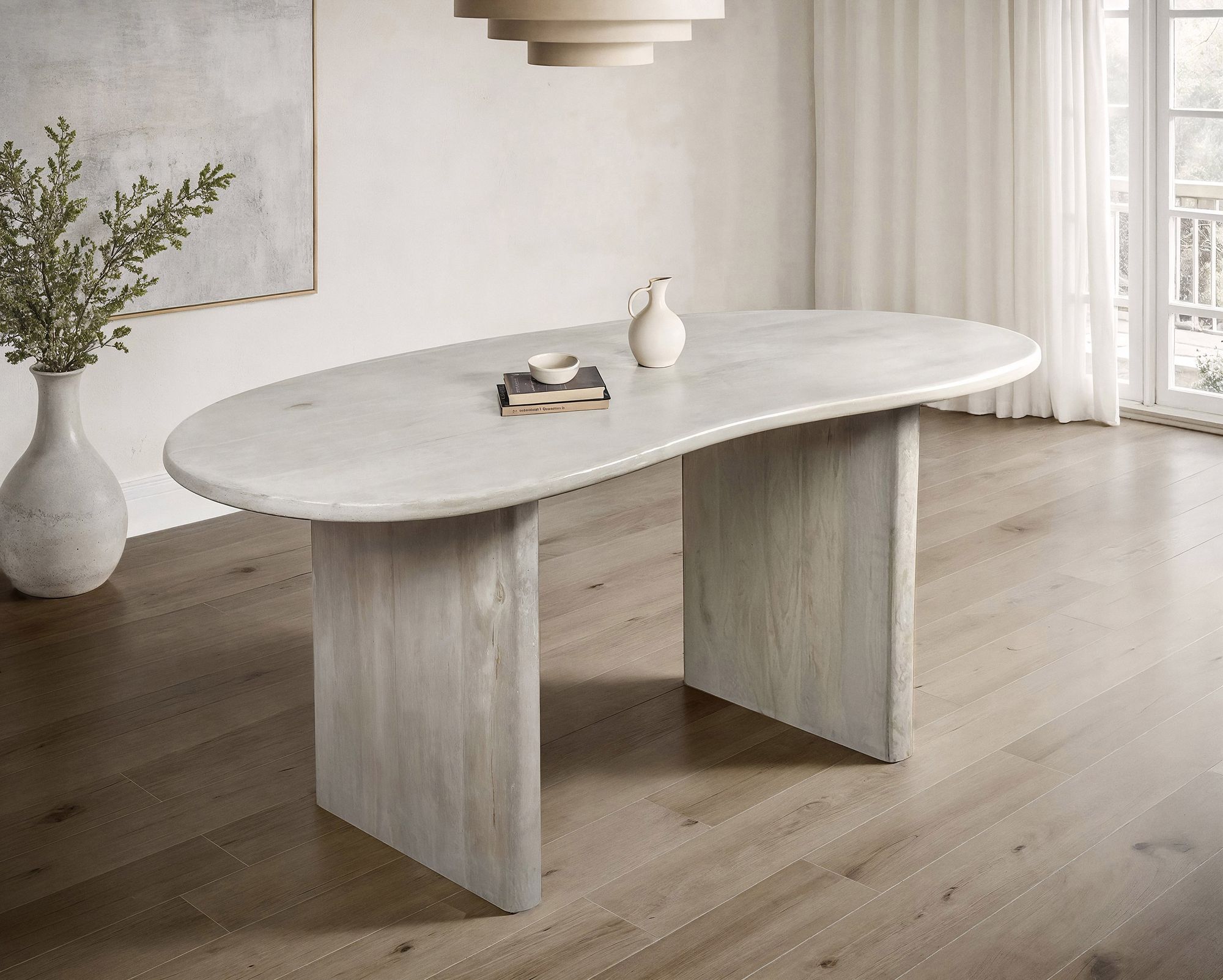 Esszimmertisch FineBuy Esstisch 180 cm Holz Massiv Weiß Küchentisch Nierenform – Ansicht 2