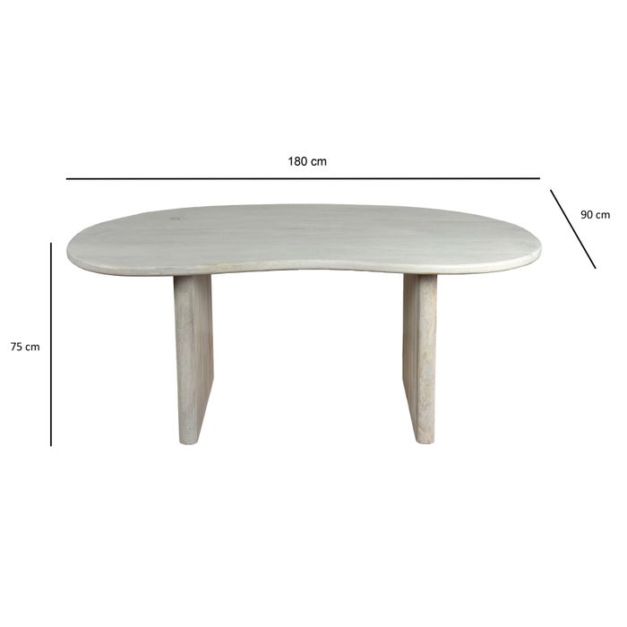 Esszimmertisch FineBuy Esstisch 180 cm Holz Massiv Weiß Küchentisch Nierenform – Maßzeichnung