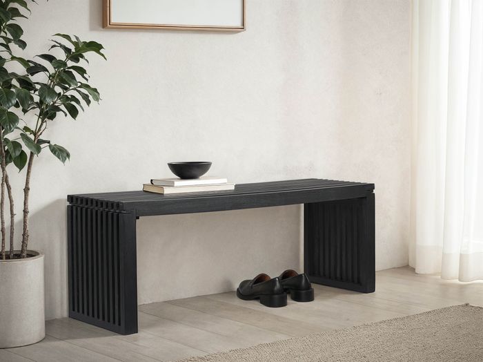 FineBuy Sitzbank 120 cm aus Akazie Massivholz Schwarz, Garderobenbank & Bettbank modern, Flurbank Holz für Eingangsbereich Schlafzimmer Wohnzimmer