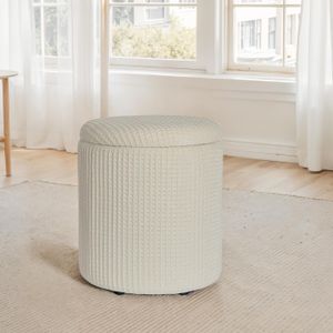 FB111506 FineBuy Sitzhocker mit Stauraum rund Ø40x45 cm Beige Baumwolle, Hocker mit abnehmbarem Deckel, Aufbewahrungshocker Stoff, Beistellhocker & Fußhocker für Wohnzimmer Schlafzimmer Flur