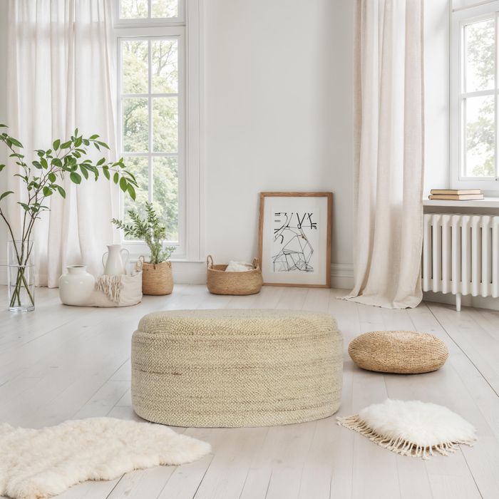 FineBuy Sitzhocker mit Stauraum Wolle oval 81 cm, abnehmbarer Deckel, Polsterhocker Stoff modern in Braun, Aufbewahrungshocker gepolstert für Wohnzimmer Schlafzimmer Flur