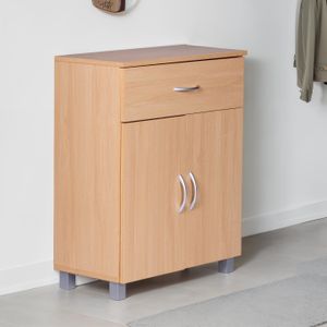 FineBuy Schuhschrank mit Schublade und 2 Türen 60×75×30 cm Buche Optik, Platzsparende Schuhkommode aus Spanplatte melaminbeschichtet, Flurmöbel Schuhregal modern
