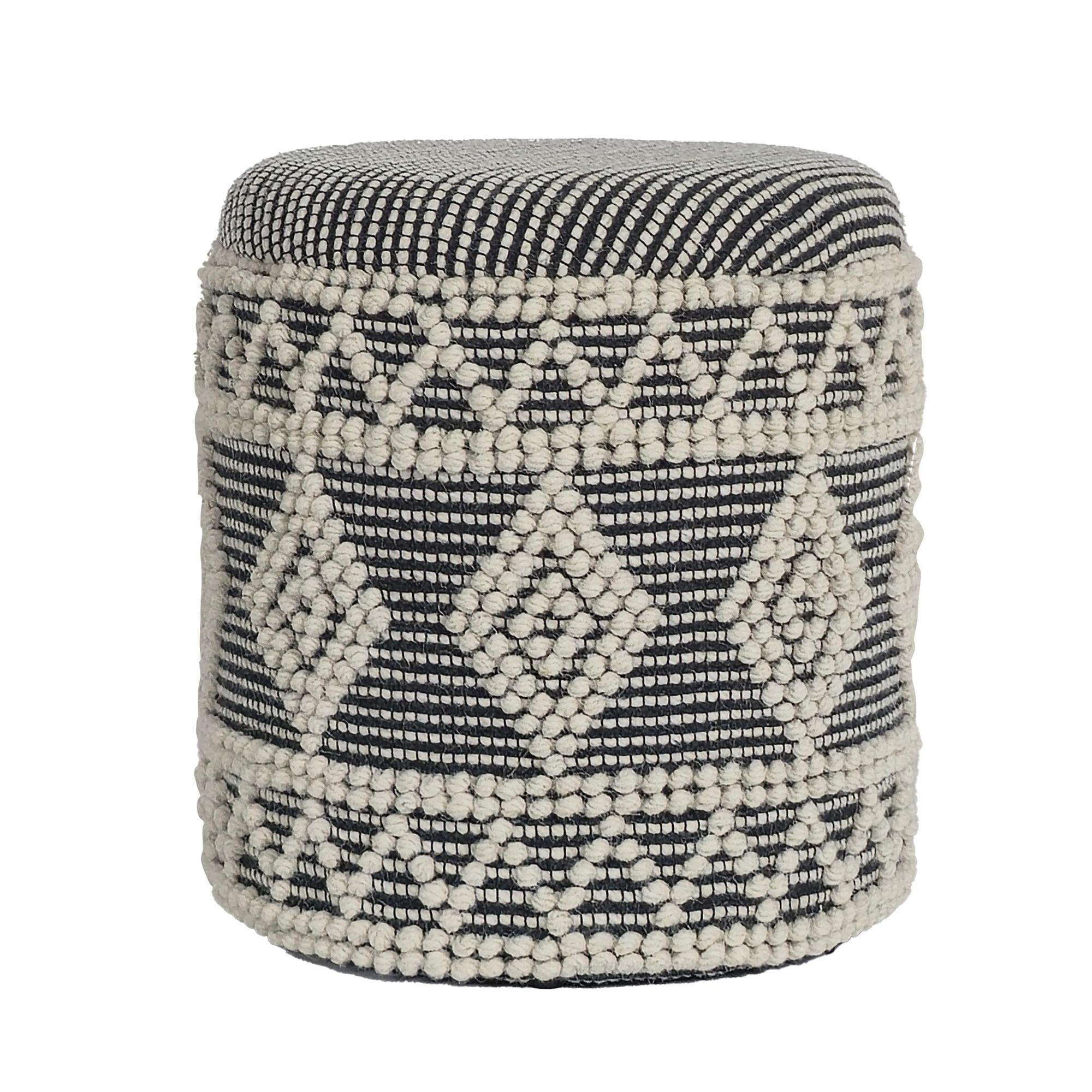 FineBuy Sitzhocker aus Wolle Ø 40 x 45 cm Grau-Creme Rund Boho Hocker mit Stauraum & abnehmbarem Deckel, Polsterhocker Modern für Wohnzimmer Schlafzimmer Flur | Farbe: Grau