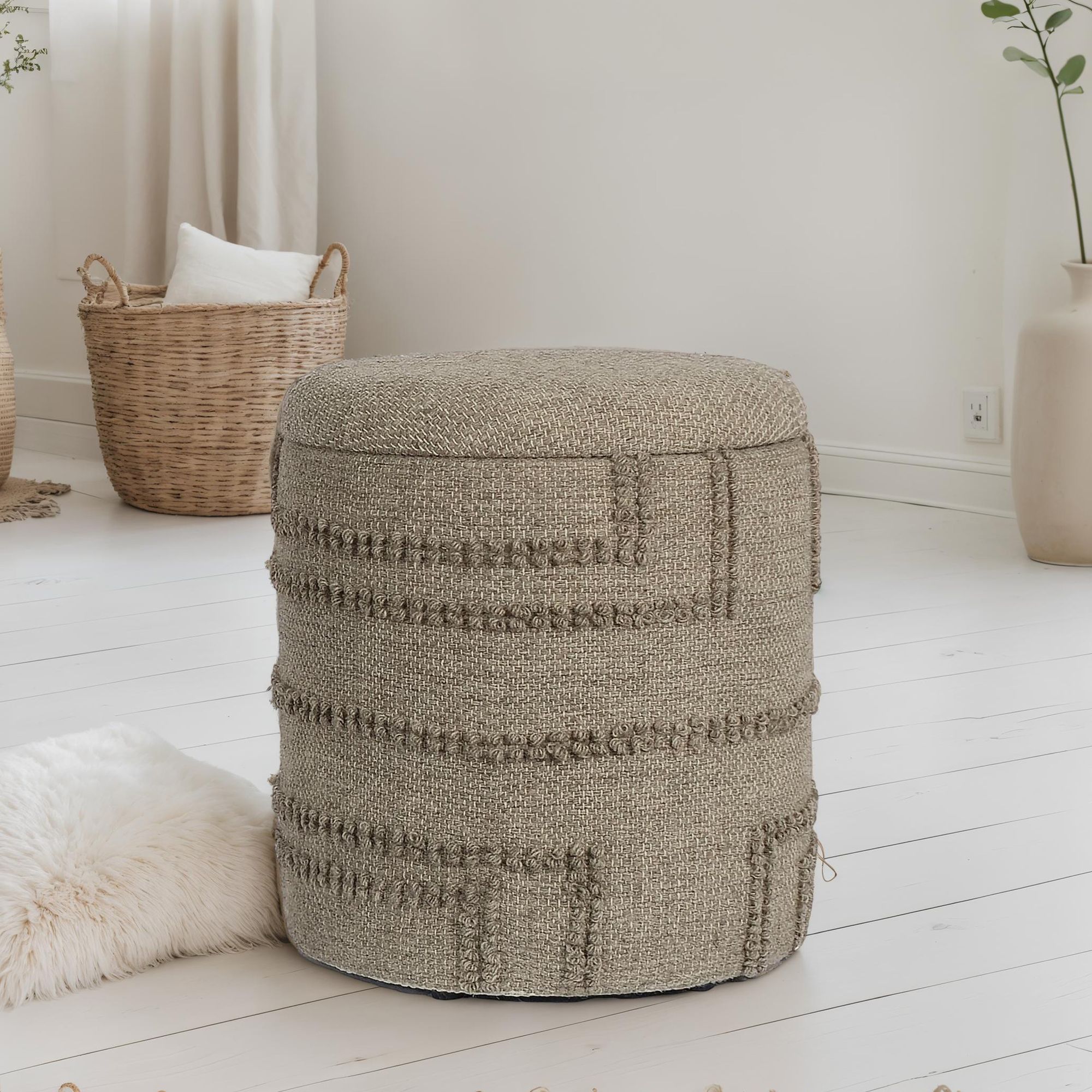 FineBuy Sitzhocker rund aus Wolle Ø 40 x 45 cm Braun mit Stauraum, abnehmbarer Deckel, Hocker mit Staufach, Beistellhocker & Polsterhocker für Wohnzimmer Schlafzimmer Flur im modernen Boho Design | Farbe: Braun FineBuy Sitzhocker rund aus Wolle Ø 40 x 45 cm Braun mit Stauraum, abnehmbarer Deckel, Hocker mit Staufach, Beistellhocker & Polsterhocker für Wohnzimmer Schlafzimmer Flur im modernen Boho Design | Farbe: Braun