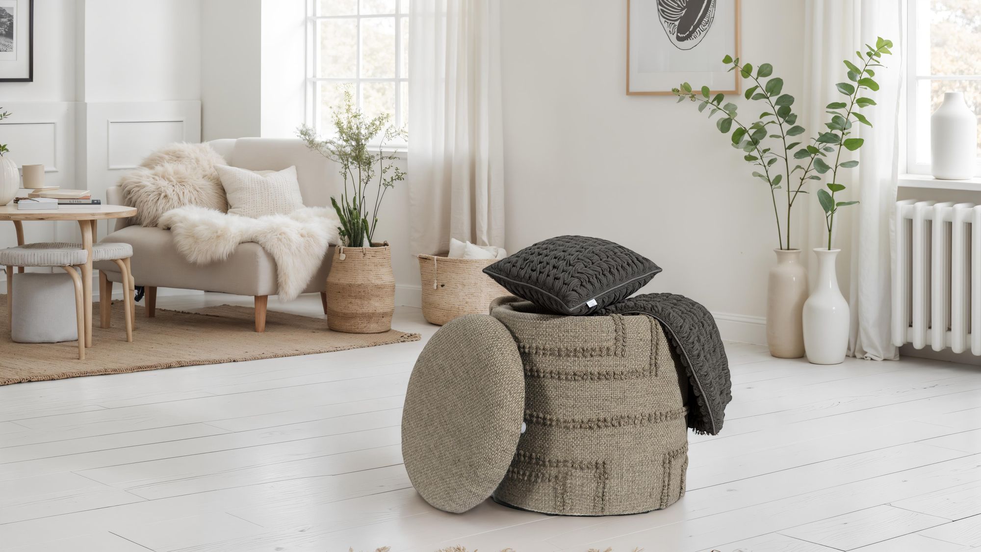 FineBuy Sitzhocker rund aus Wolle Ø 40 x 45 cm Braun mit Stauraum, abnehmbarer Deckel, Hocker mit Staufach, Beistellhocker & Polsterhocker für Wohnzimmer Schlafzimmer Flur im modernen Boho Design | Farbe: Braun FineBuy Sitzhocker rund aus Wolle Ø 40 x 45 cm Braun mit Stauraum, abnehmbarer Deckel, Hocker mit Staufach, Beistellhocker & Polsterhocker für Wohnzimmer Schlafzimmer Flur im modernen Boho Design | Farbe: Braun