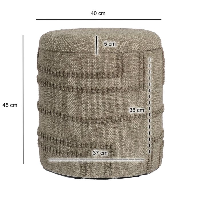 Sitzhocker FineBuy Hocker Wolle rund 40 cm mit Stauraum abnehmbarer Deckel Boho – Maßzeichnung