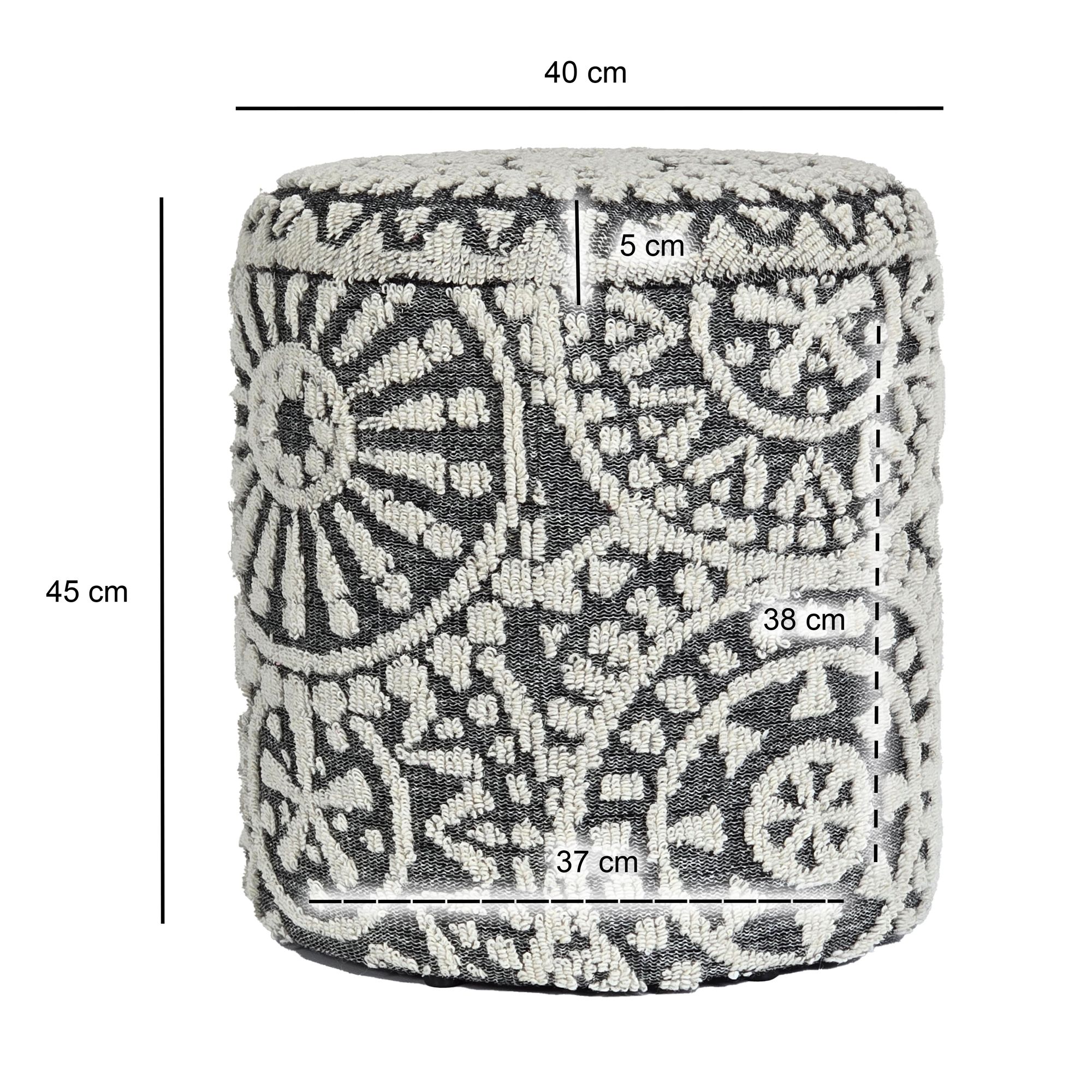 FineBuy Sitzhocker rund Ø 40 × 45 cm Grau-Creme aus Wolle mit Stauraum, abnehmbarer Deckel, Fußhocker im Boho Design, Aufbewahrungshocker für Wohnzimmer Schlafzimmer Flur | Farbe: Grau