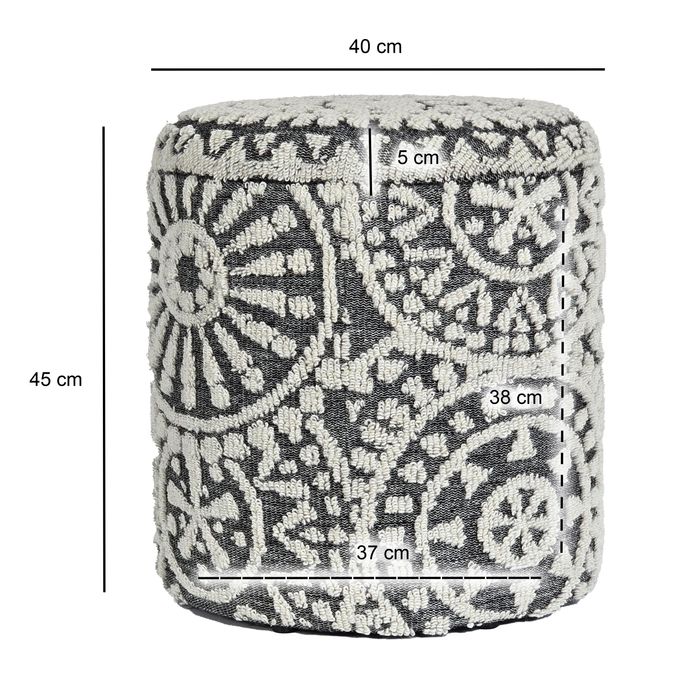 Sitzhocker FineBuy Aufbewahrungshocker Wolle rund 40 cm Stauraum Boho Design – Maßzeichnung