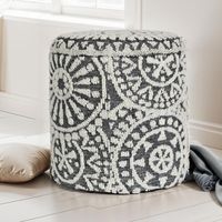 Sitzhocker FineBuy Aufbewahrungshocker Wolle rund 40 cm Stauraum Boho Design – Ansicht 1