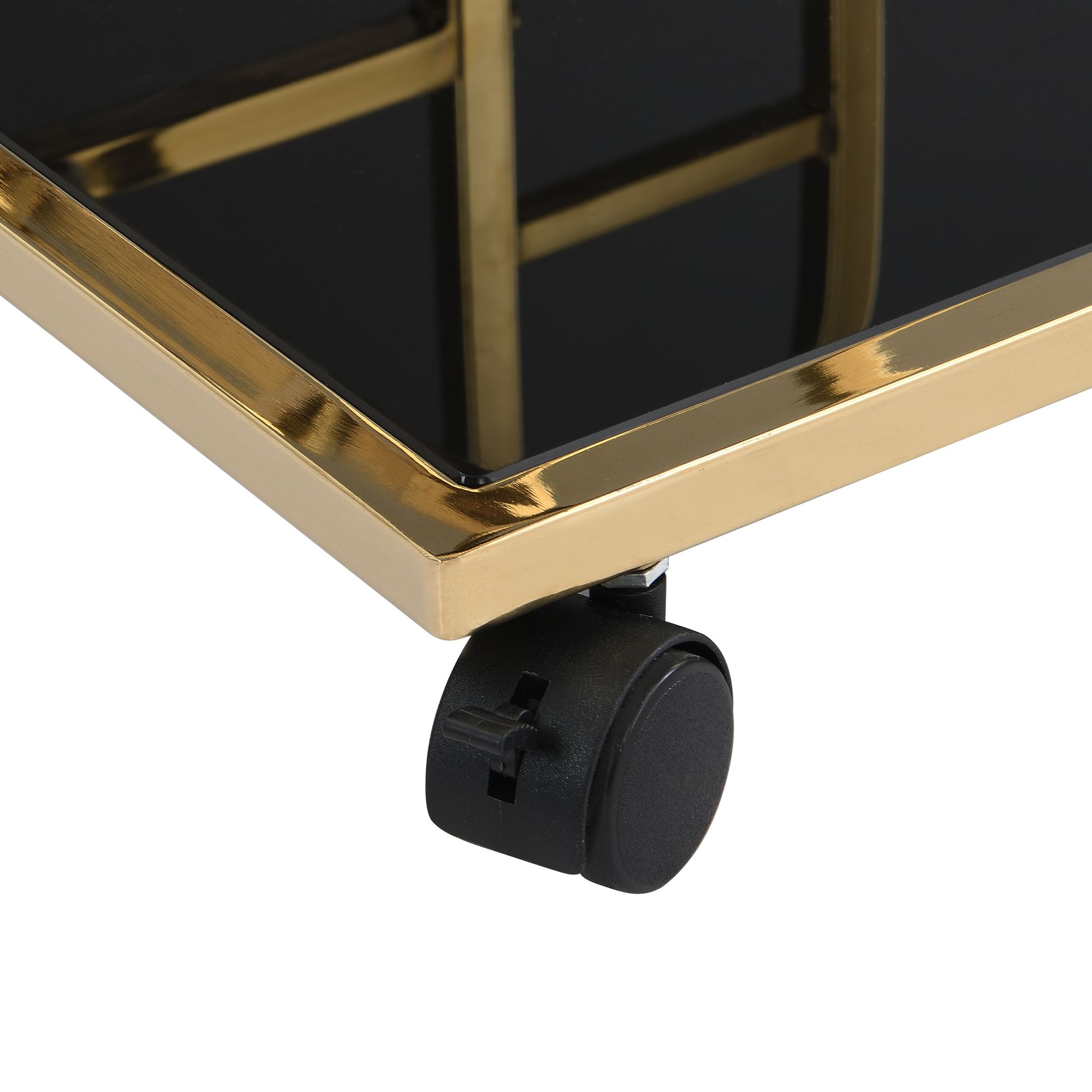 FineBuy Servierwagen Gold Metall mit Glas Ablagen auf Rollen 67,5x83,5x43 cm, Moderner Barwagen mit Flaschenhalter, Teewagen Getränke Trolley für Wohnzimmer Küche Hausbar Rollwagen Multifunktional | Farbe: Gold