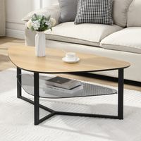 Wohnzimmertisch FineBuy Couchtisch Nierenförmig Eiche Optik Glas Ablage 110 cm – Ansicht 1