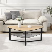 Wohnzimmertisch FineBuy Couchtisch Nierenförmig Eiche Optik Glas Ablage 110 cm – Ansicht 4