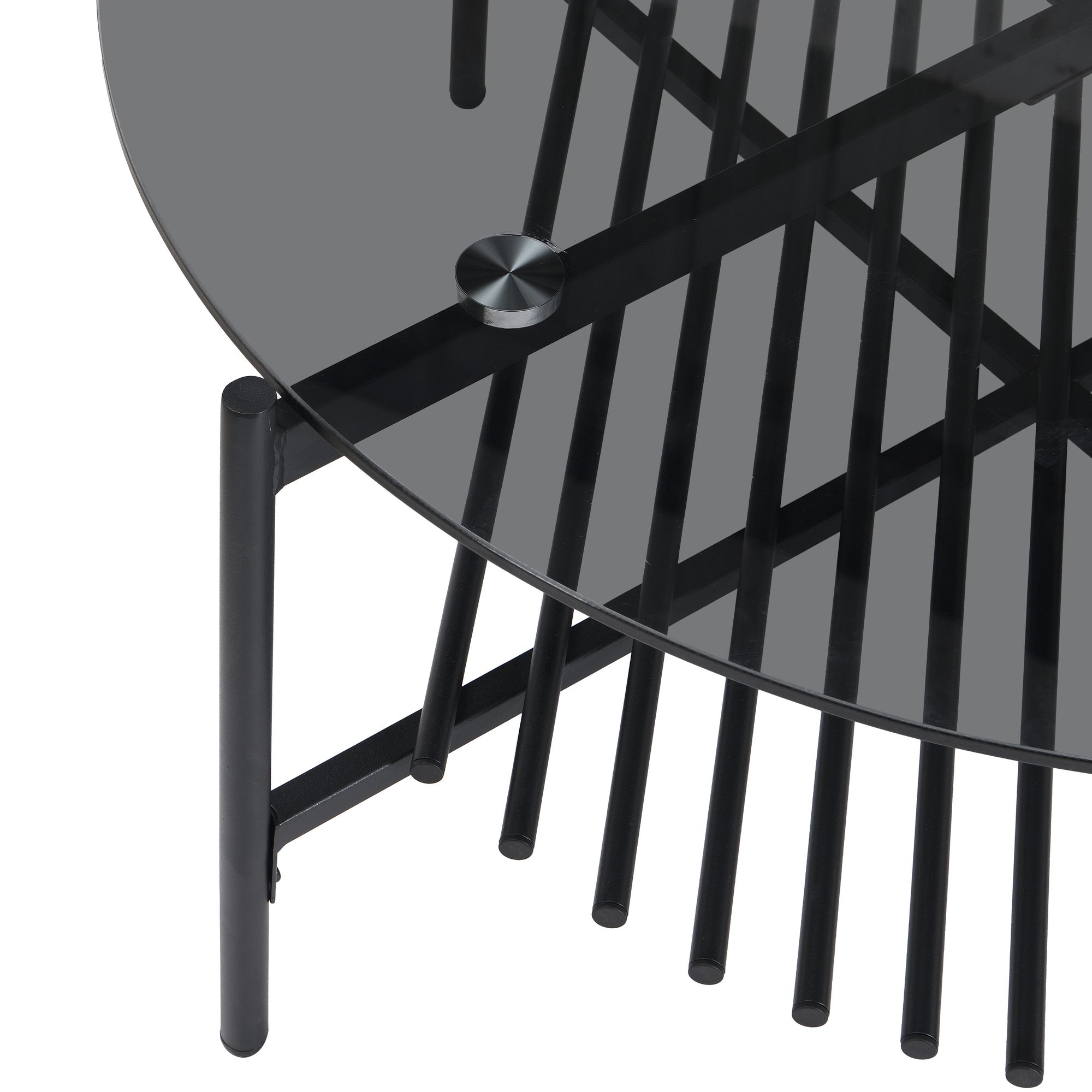 FineBuy Couchtisch Glas Metall Rund 80x40 cm Schwarz, Moderner Wohnzimmertisch mit Ablage, Sofatisch Wohnzimmer mit Stauraum, Loft Kaffeetisch im Industrial Design | Farbe: Schwarz