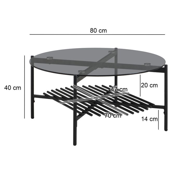 Couchtisch FineBuy Wohnzimmertisch Glas Metall 80 cm Schwarz Rund Sofatisch – Maßzeichnung