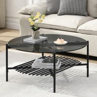 Couchtisch FineBuy Wohnzimmertisch Glas Metall 80 cm Schwarz Rund Sofatisch – Ansicht 1