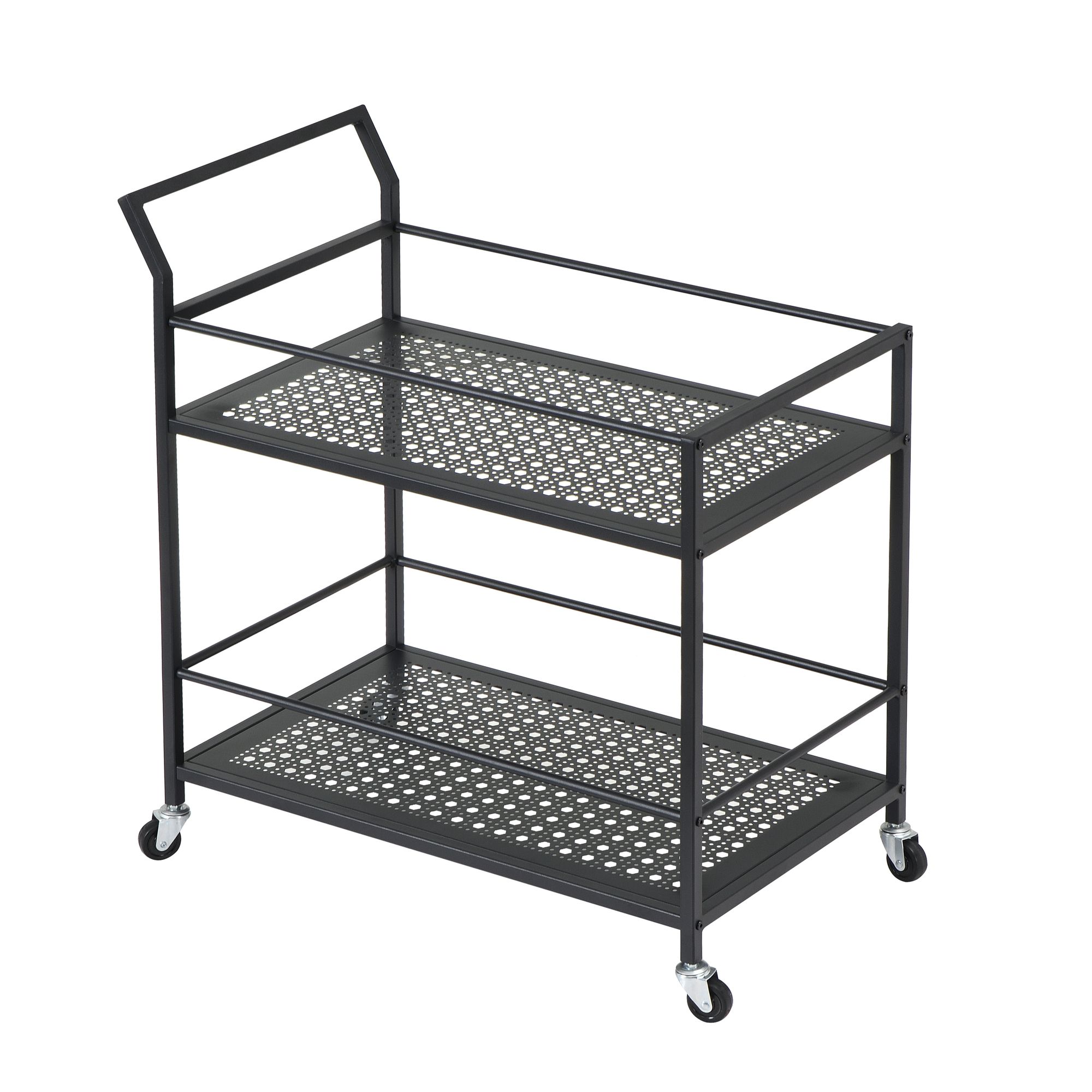 FineBuy Servierwagen Metall 79x45x83 cm mit Rollen & Bremsen, Küchenwagen 2 Ebenen, Barwagen & Rollwagen Multifunktional Modern, Beistellwagen für Küche, Esszimmer, Wohnzimmer | Farbe: Weiß