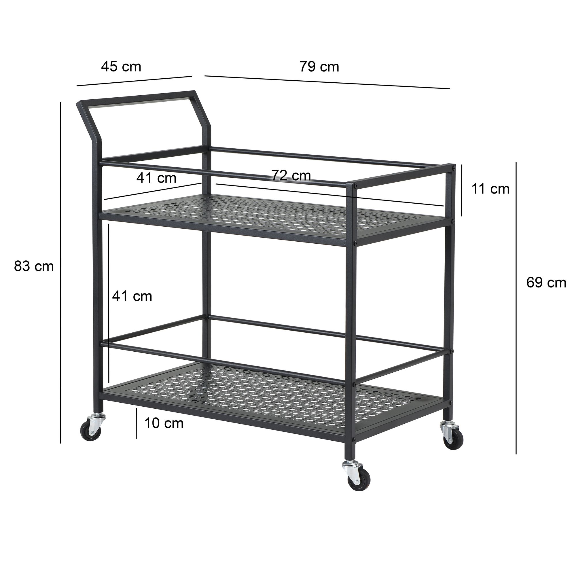 FineBuy Servierwagen Metall 79x45x83 cm mit Rollen & Bremsen, Küchenwagen 2 Ebenen, Barwagen & Rollwagen Multifunktional Modern, Beistellwagen für Küche, Esszimmer, Wohnzimmer | Farbe: Weiß