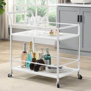 FineBuy Servierwagen Metall 79x45x83 cm mit Rollen & Bremsen, Küchenwagen 2 Ebenen, Barwagen & Rollwagen Modern, Beistellwagen für Küche, Esszimmer, Wohnzimmer