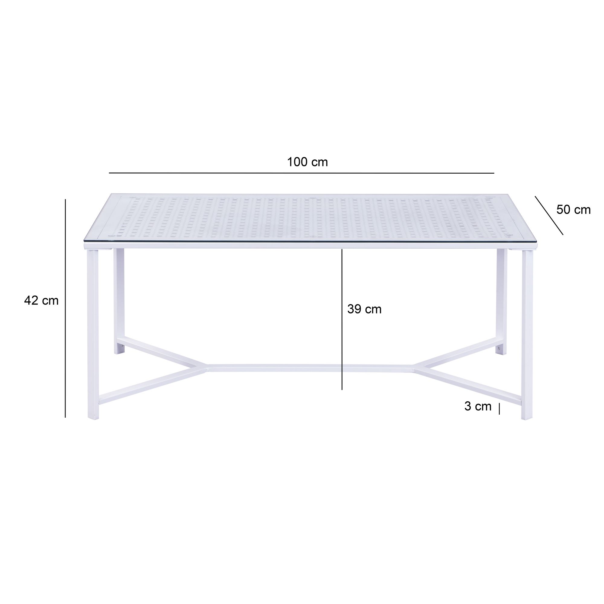 FineBuy Couchtisch Glas Metall 100 cm, Rechteckiger Wohnzimmertisch Modern mit Glasplatte & Metallgestell, Sofatisch im Industrial Design für Wohnzimmer | Farbe: Weiß