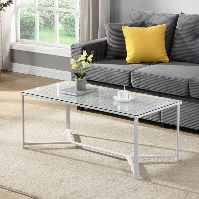 FineBuy Couchtisch Glas Metall 100 cm, Rechteckiger Wohnzimmertisch Modern mit Glasplatte & Metallgestell, Sofatisch im Industrial Design für Wohnzimmer