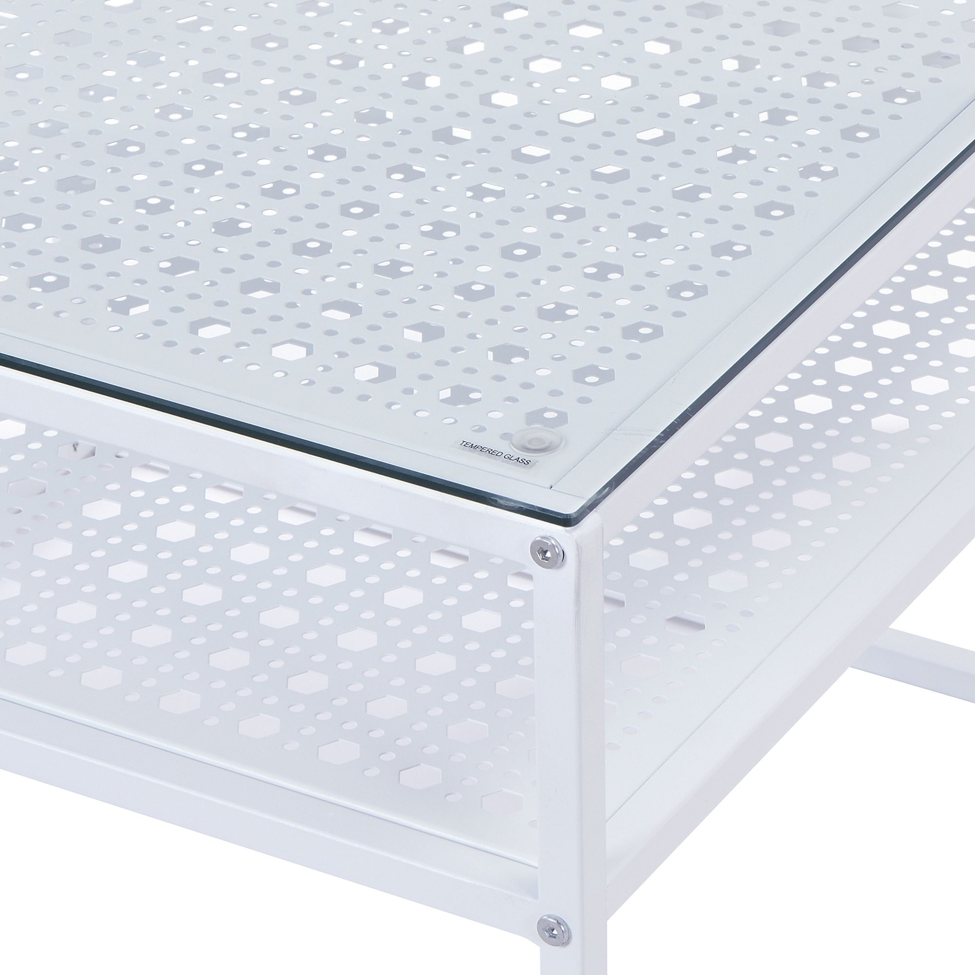 FineBuy Couchtisch Glas Metall 60x60x45 cm, Quadratischer Wohnzimmertisch Modern mit Ablage, Beistelltisch Sofatisch Glastisch Klein | Farbe: Weiß