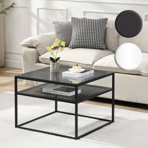 FineBuy Couchtisch Glas Metall 60x60x45 cm, Quadratischer Wohnzimmertisch Modern mit Ablage, Beistelltisch Sofatisch Glastisch Klein