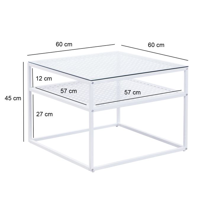 Couchtisch FineBuy Glas Metall 60 cm Quadratisch Wohnzimmertisch Ablage Modern – Maßzeichnung