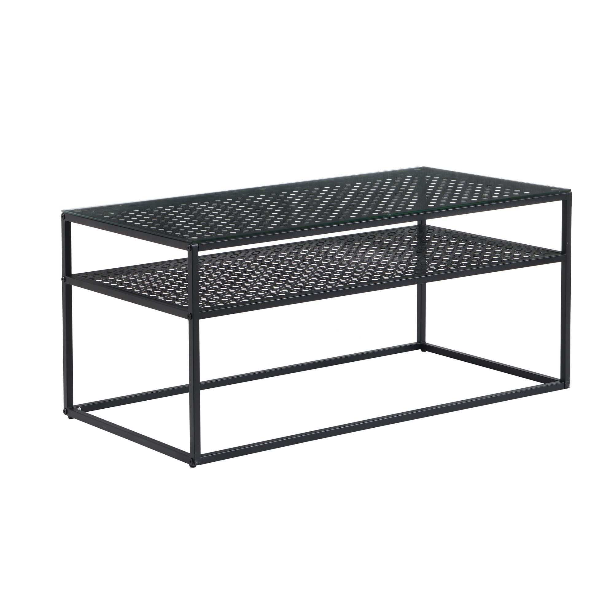 FineBuy Couchtisch Glas Rechteckig 100 cm, Moderner Wohnzimmertisch mit Metallgestell & Ablage im Industrial Design, Sofatisch mit Glasplatte | Farbe: Schwarz