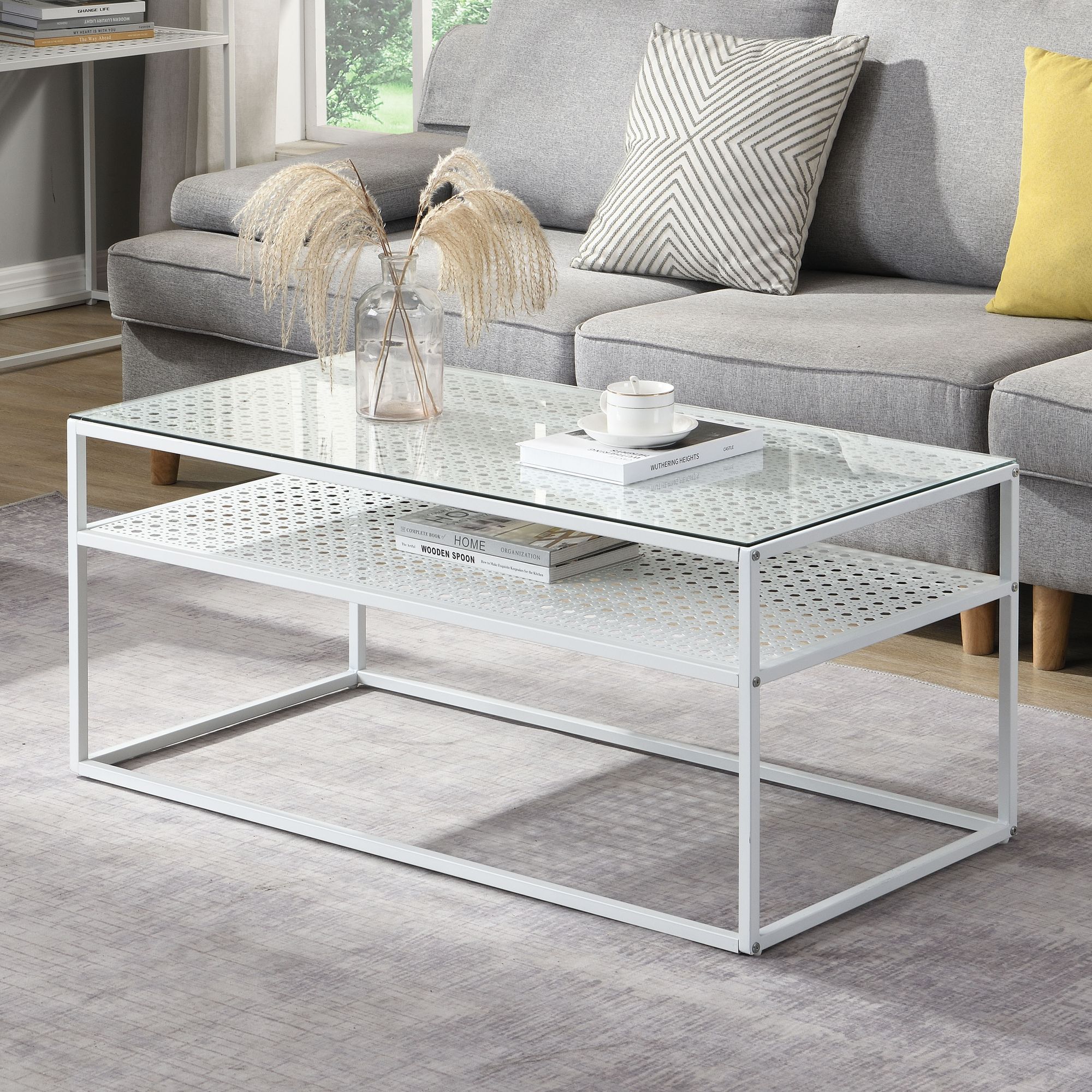 FineBuy Couchtisch Glas Rechteckig 100 cm, Moderner Wohnzimmertisch mit Metallgestell & Ablage im Industrial Design, Sofatisch mit Glasplatte | Farbe: Schwarz