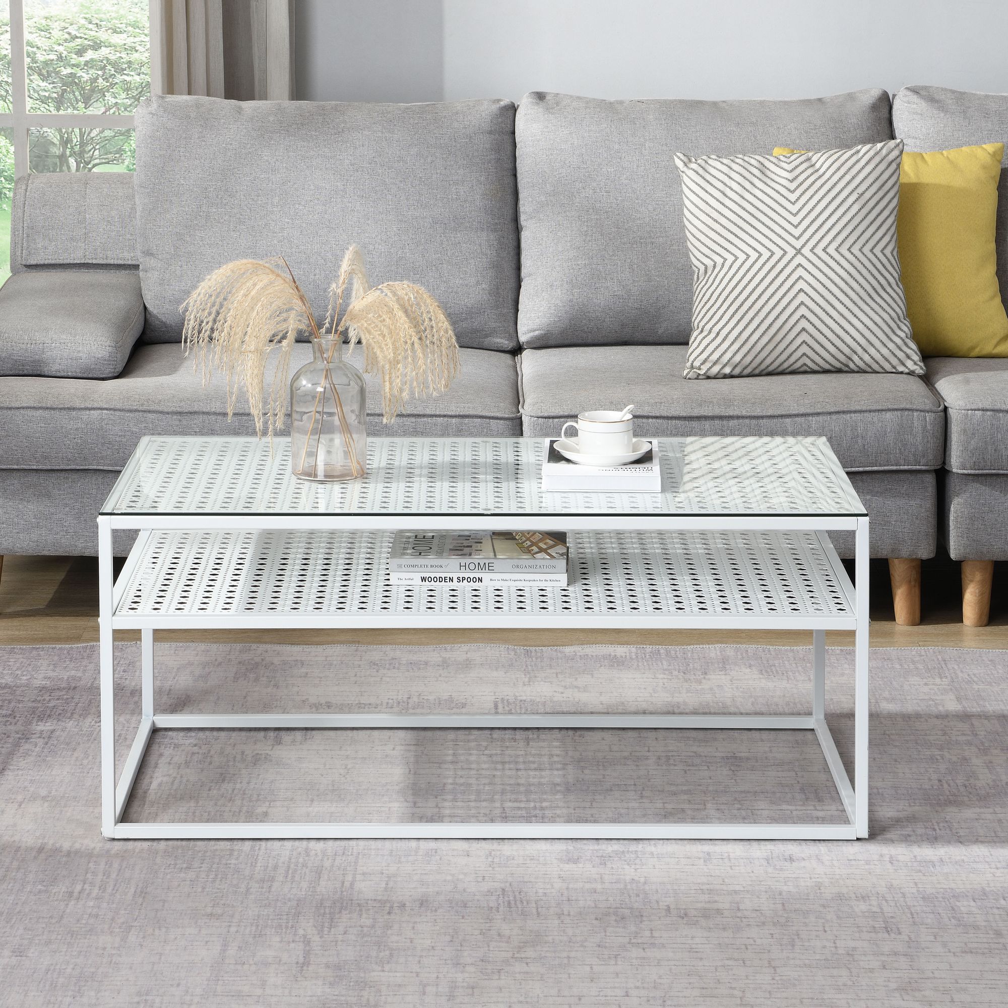 FineBuy Couchtisch Glas Rechteckig 100 cm, Moderner Wohnzimmertisch mit Metallgestell & Ablage im Industrial Design, Sofatisch mit Glasplatte | Farbe: Schwarz