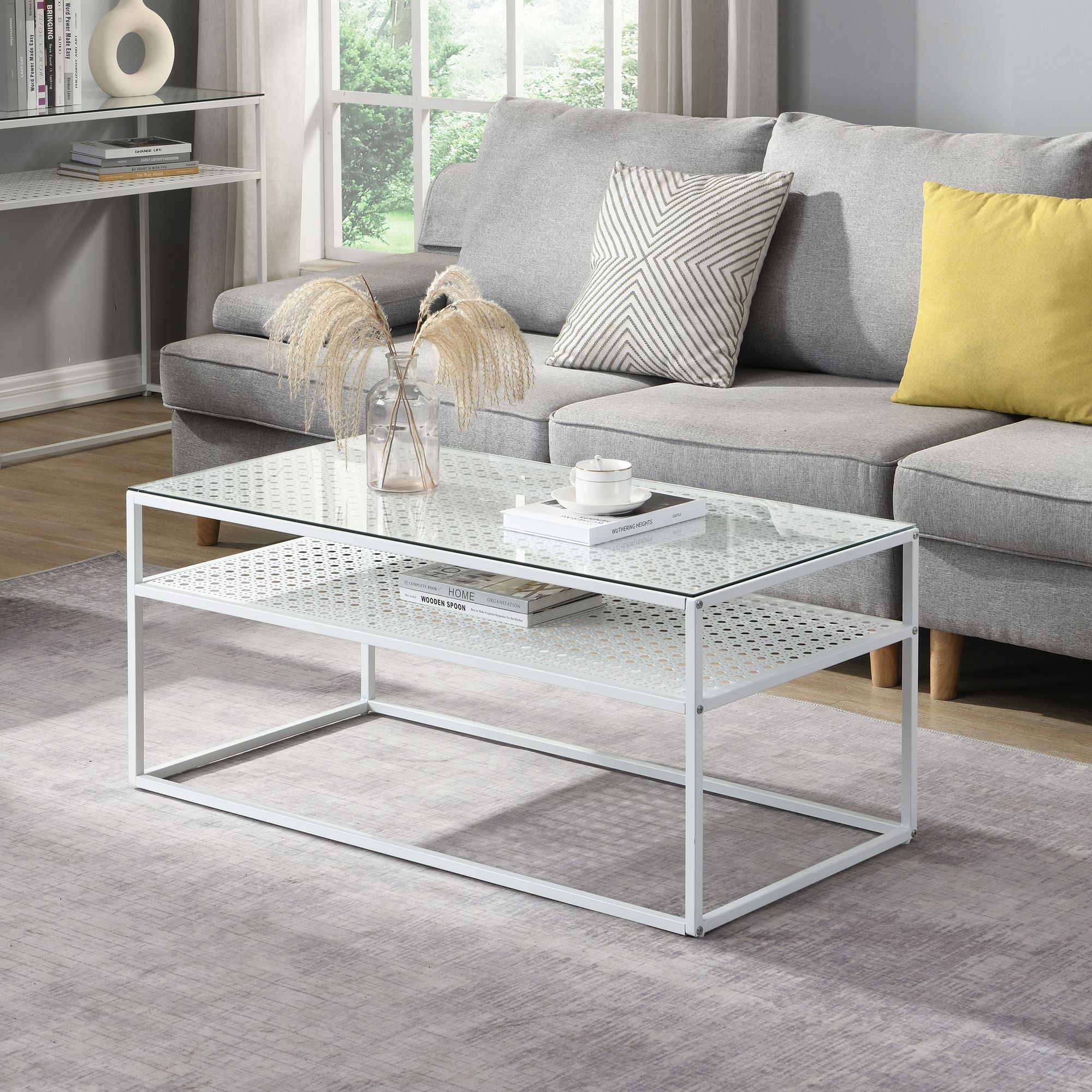 FineBuy Couchtisch Glas Rechteckig 100 cm, Moderner Wohnzimmertisch mit Metallgestell & Ablage im Industrial Design, Sofatisch mit Glasplatte | Farbe: Schwarz