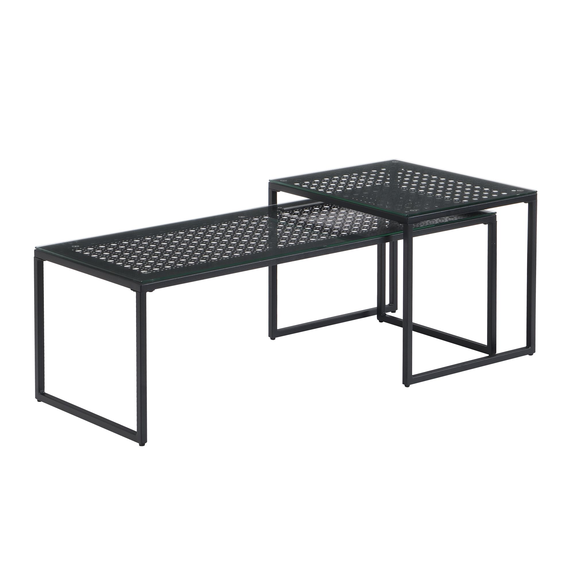 FineBuy Satztisch Glas Metall 2er Set Modern Couchtisch, Design Sofatisch Platzsparend, Wohnzimmertisch Kaffeetisch Rechteckig & Quadratisch | Farbe: Schwarz