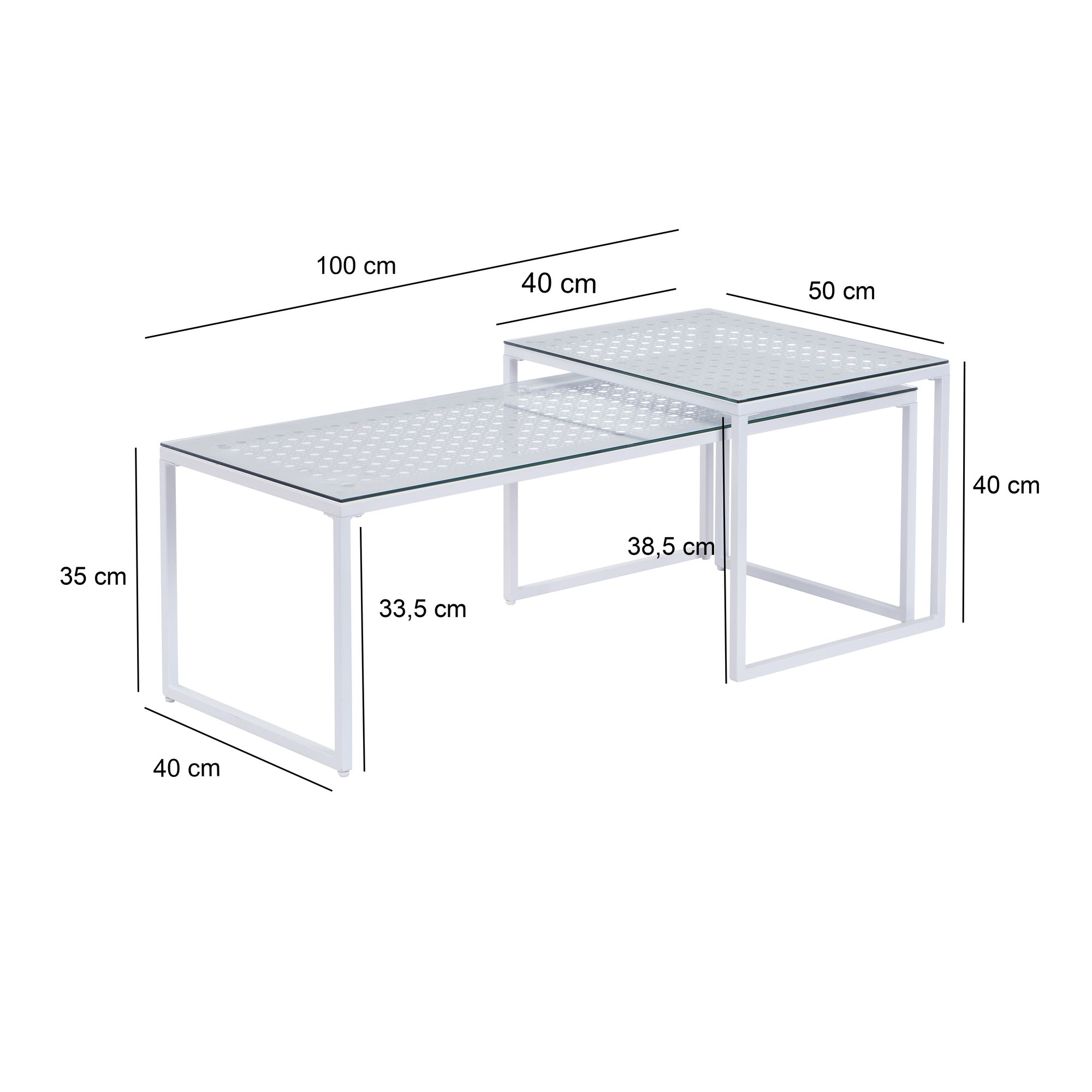 FineBuy Satztisch Glas Metall 2er Set Modern Couchtisch, Design Sofatisch Platzsparend, Wohnzimmertisch Kaffeetisch Rechteckig & Quadratisch | Farbe: Schwarz