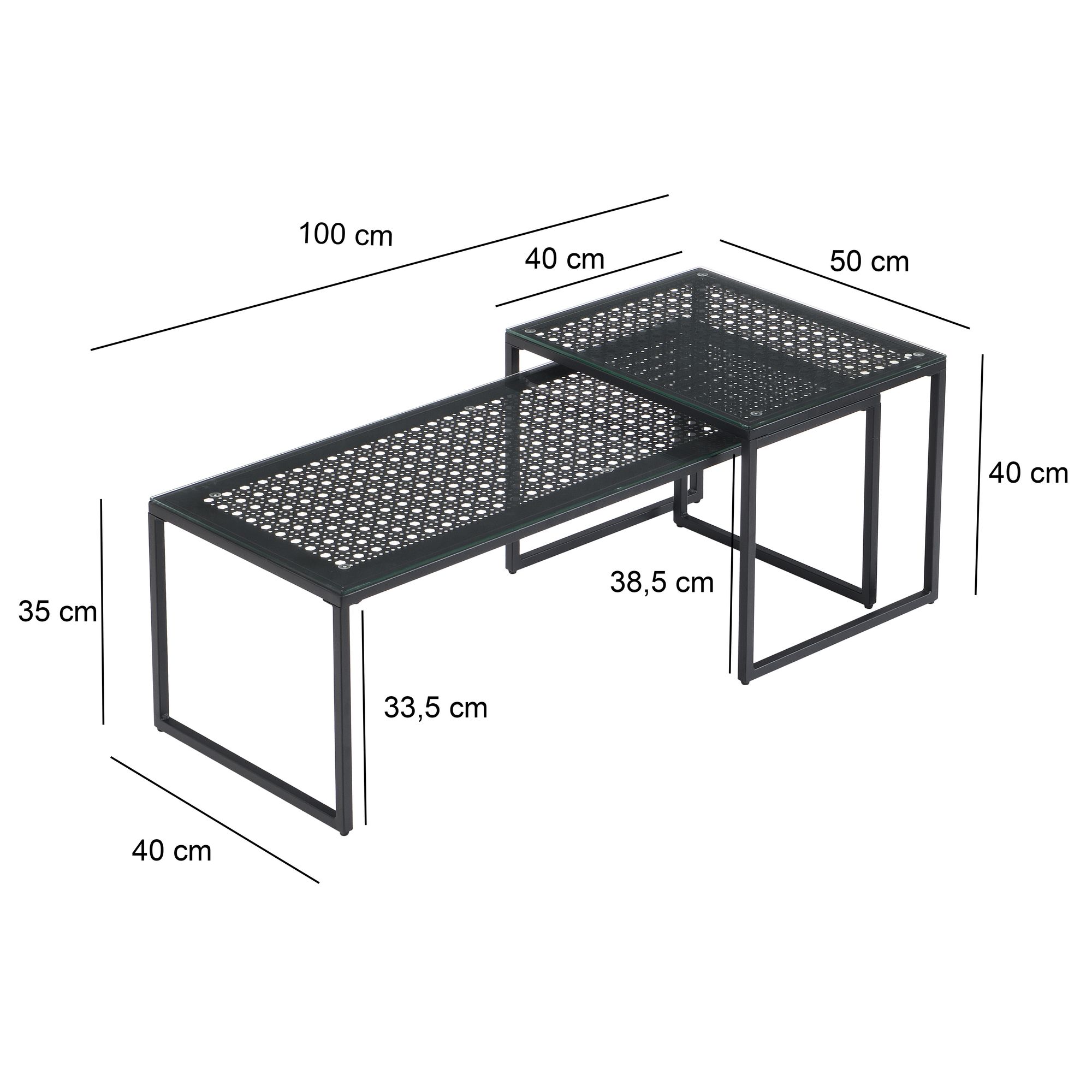 FineBuy Satztisch Glas Metall 2er Set Modern Couchtisch, Design Sofatisch Platzsparend, Wohnzimmertisch Kaffeetisch Rechteckig & Quadratisch | Farbe: Schwarz
