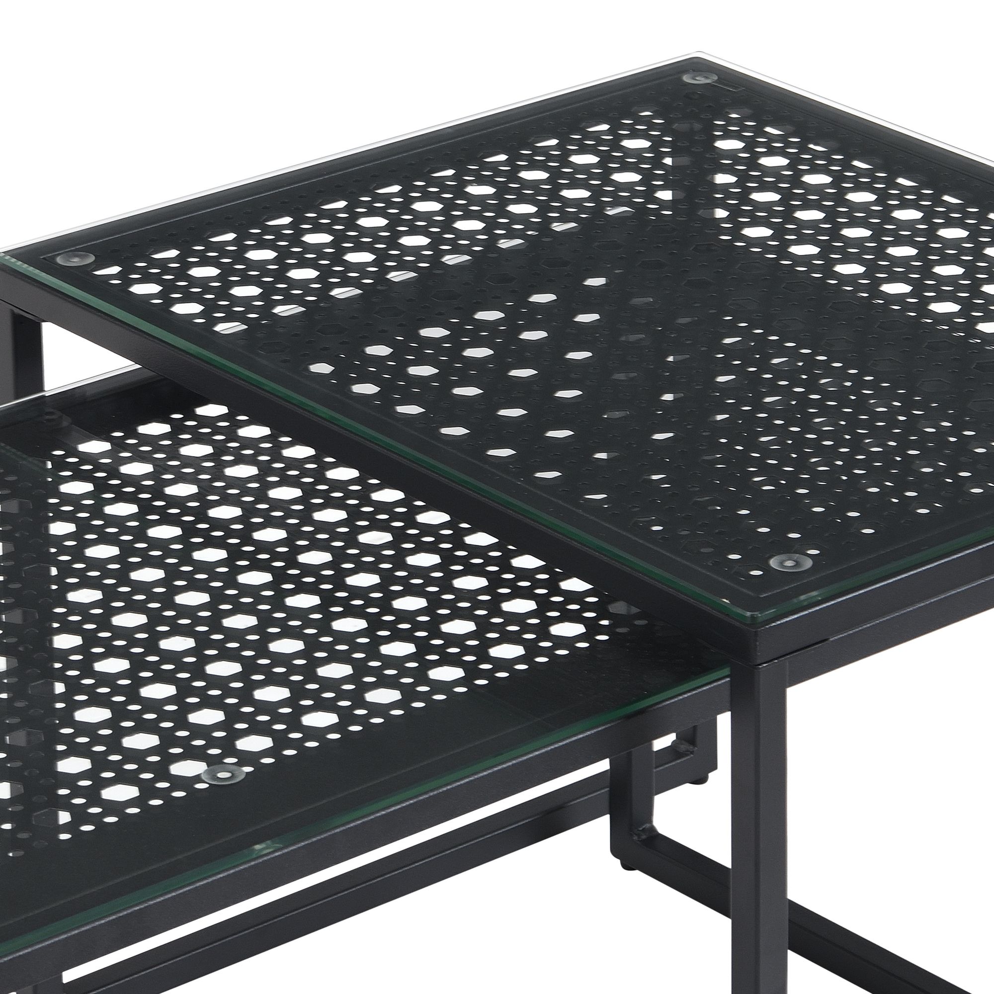 FineBuy Satztisch Glas Metall 2er Set Modern Couchtisch, Design Sofatisch Platzsparend, Wohnzimmertisch Kaffeetisch Rechteckig & Quadratisch | Farbe: Schwarz