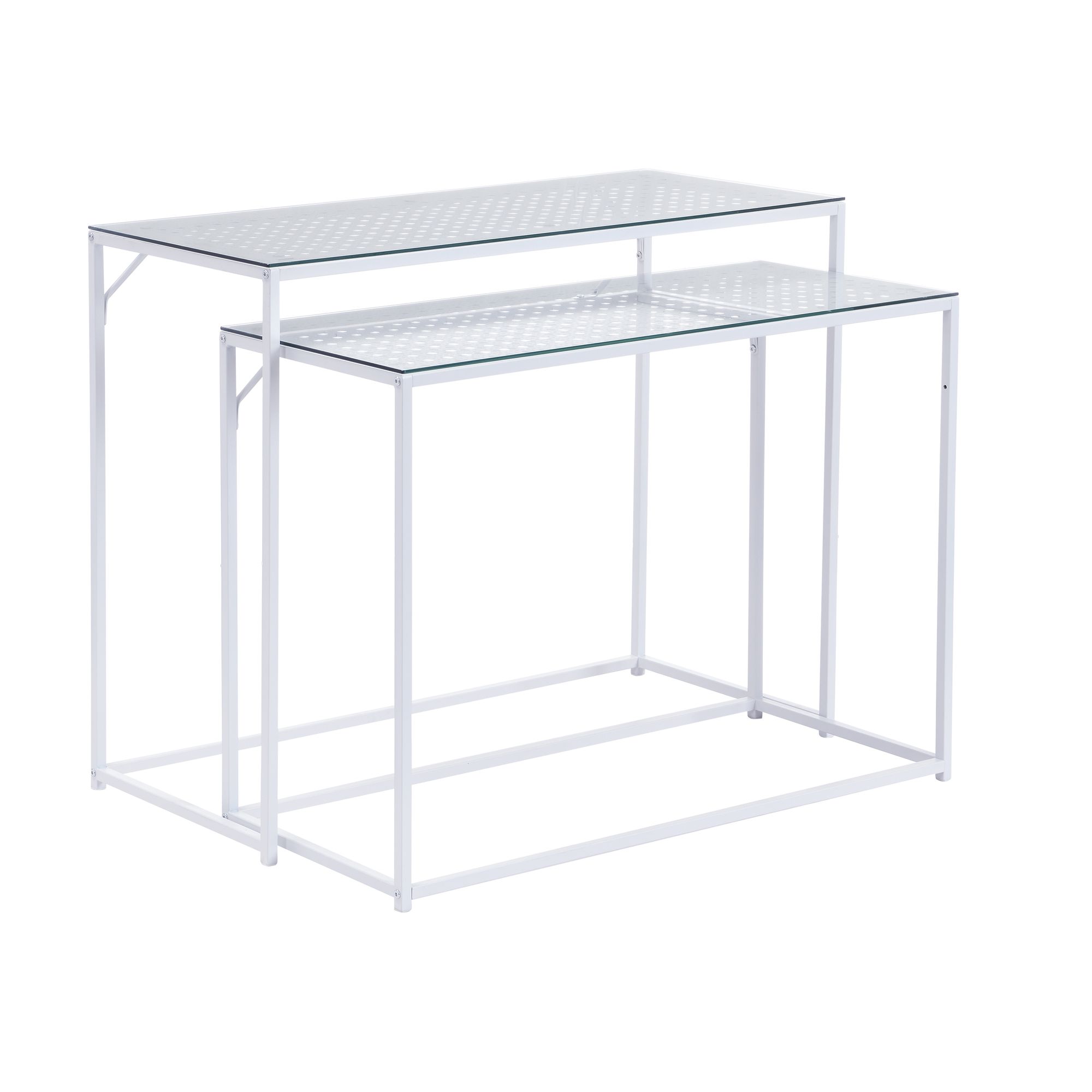 FineBuy Konsolentisch Set 2er Metall mit Glasplatte, Moderne Dekotische für Flur Wohnzimmer, Schmale Ablagetische im Industrial Design, platzsparend und ineinander schiebbar | Farbe: Schwarz