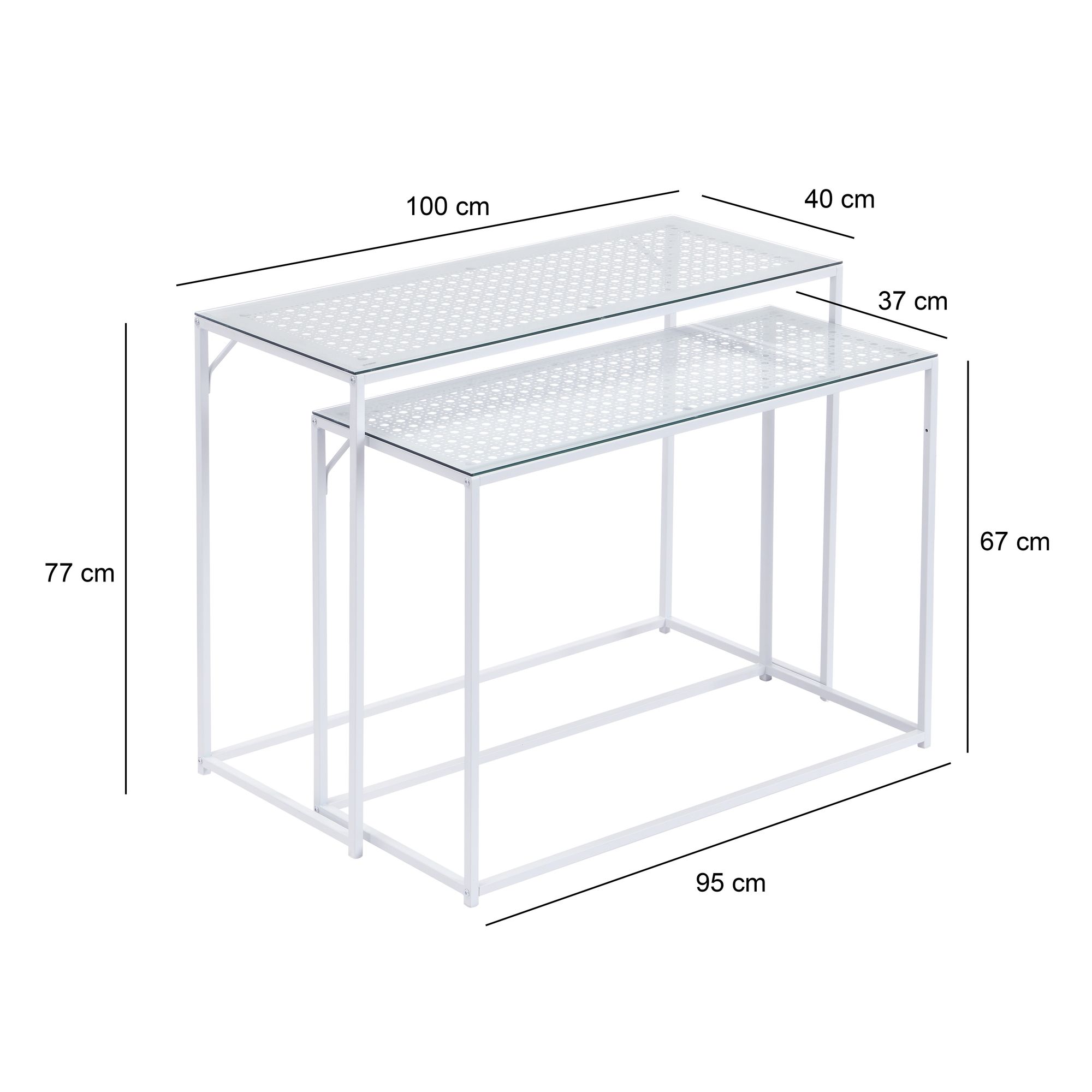 FineBuy Konsolentisch Set 2er Metall mit Glasplatte, Moderne Dekotische für Flur Wohnzimmer, Schmale Ablagetische im Industrial Design, platzsparend und ineinander schiebbar | Farbe: Schwarz