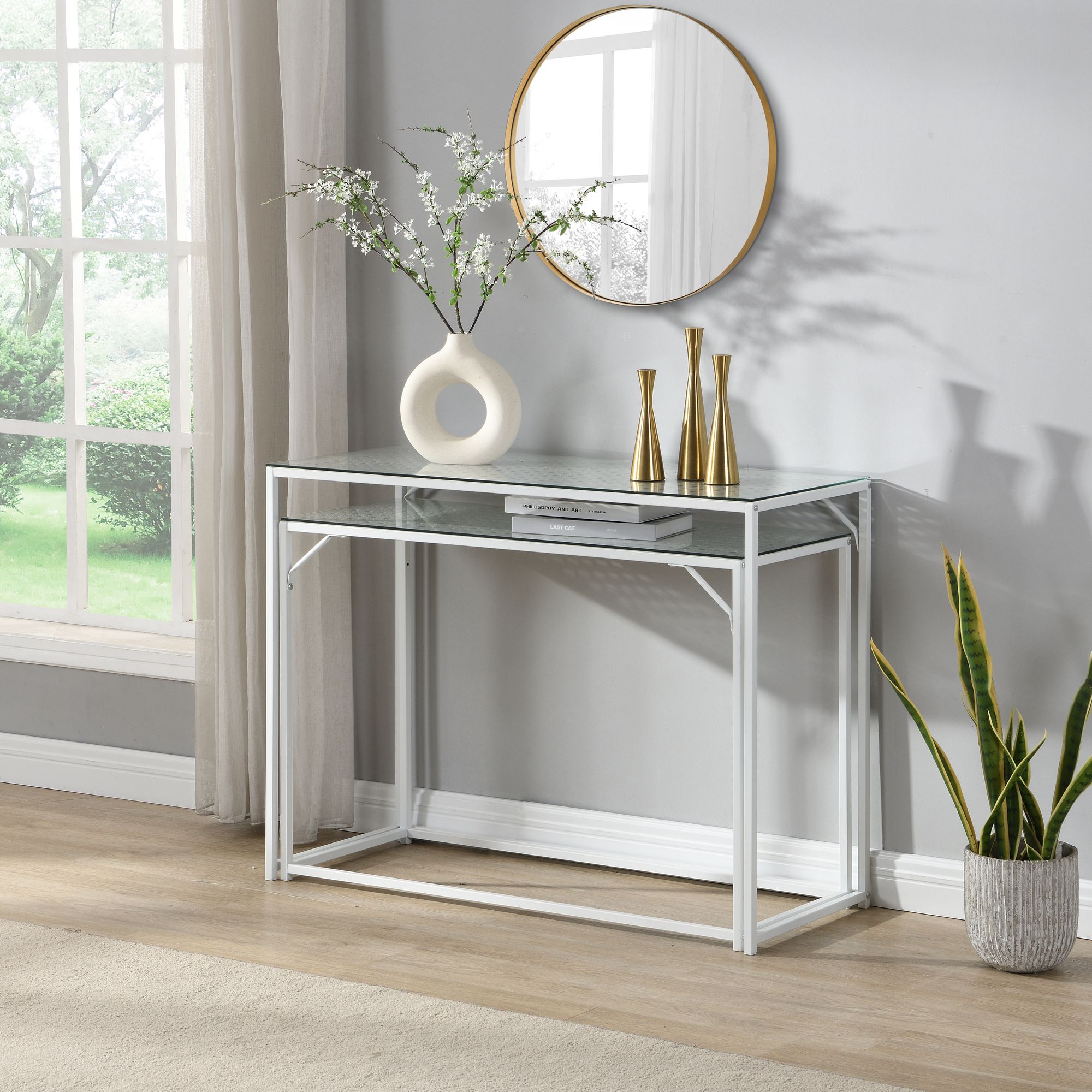 FineBuy Konsolentisch Set 2er Metall mit Glasplatte, Moderne Dekotische für Flur Wohnzimmer, Schmale Ablagetische im Industrial Design, platzsparend und ineinander schiebbar | Farbe: Schwarz