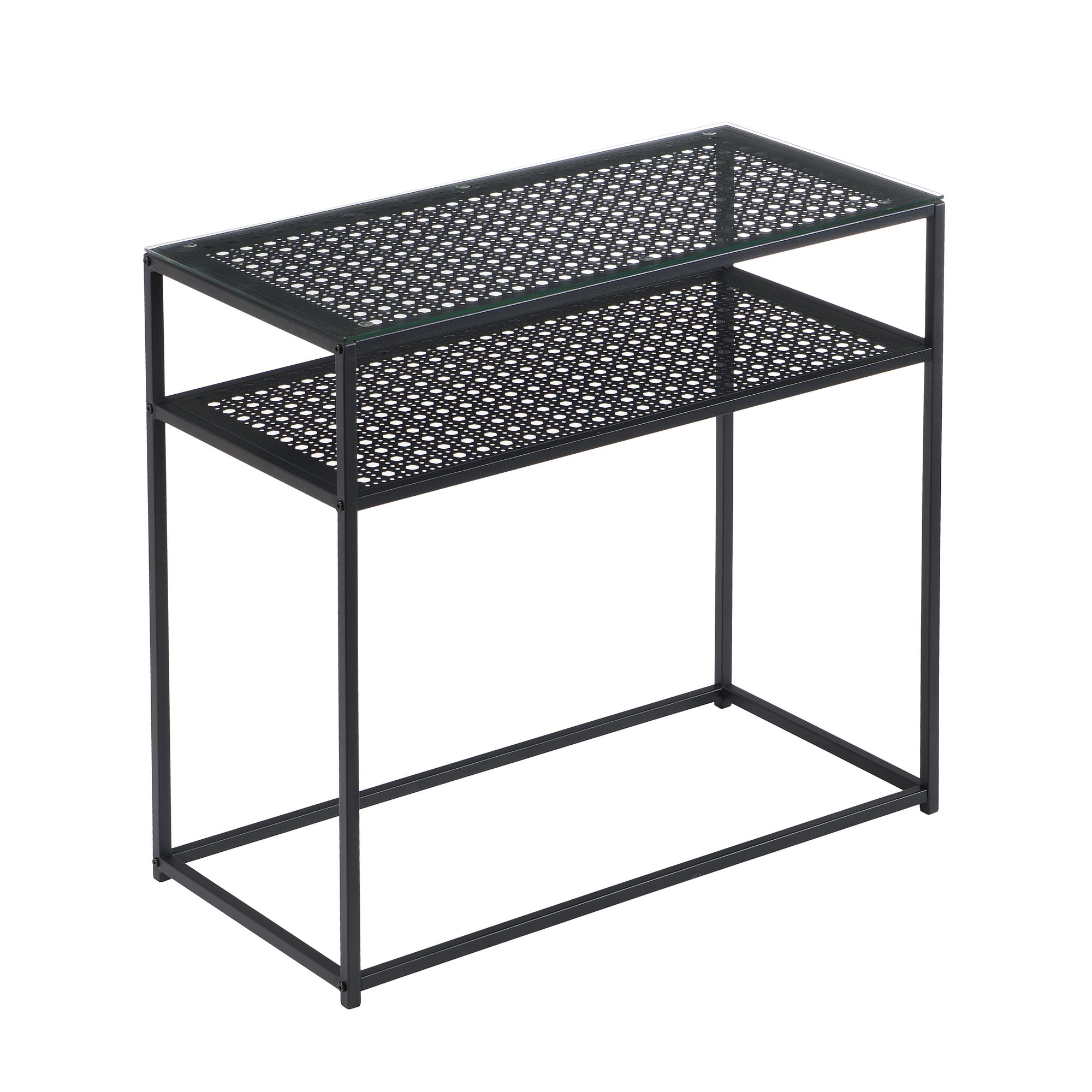 FineBuy Konsolentisch Glas Metall 80x40x77 cm Flurtisch Schmal, Ablagetisch Eingangsbereich mit Glasplatte & Metallgestell, Design Glastisch mit Ablage | Farbe: Weiß