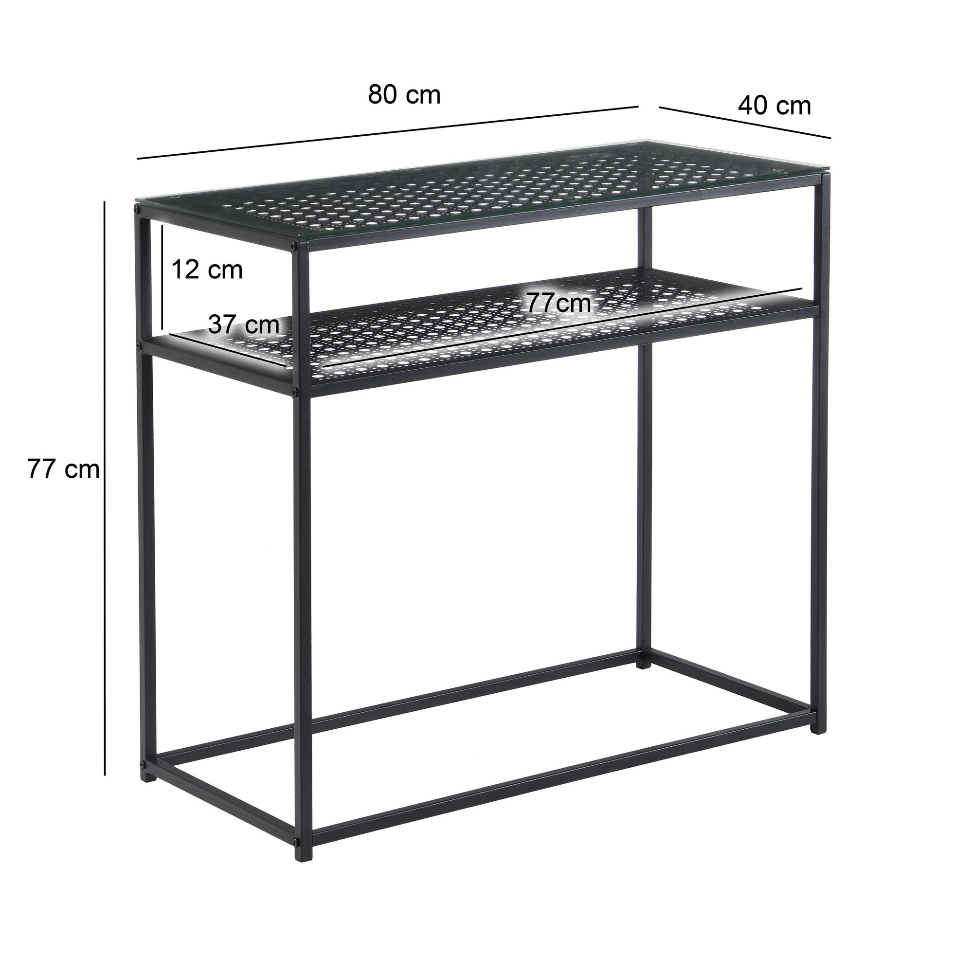 FineBuy Konsolentisch Glas Metall 80x40x77 cm Flurtisch Schmal, Ablagetisch Eingangsbereich mit Glasplatte & Metallgestell, Design Glastisch mit Ablage | Farbe: Weiß