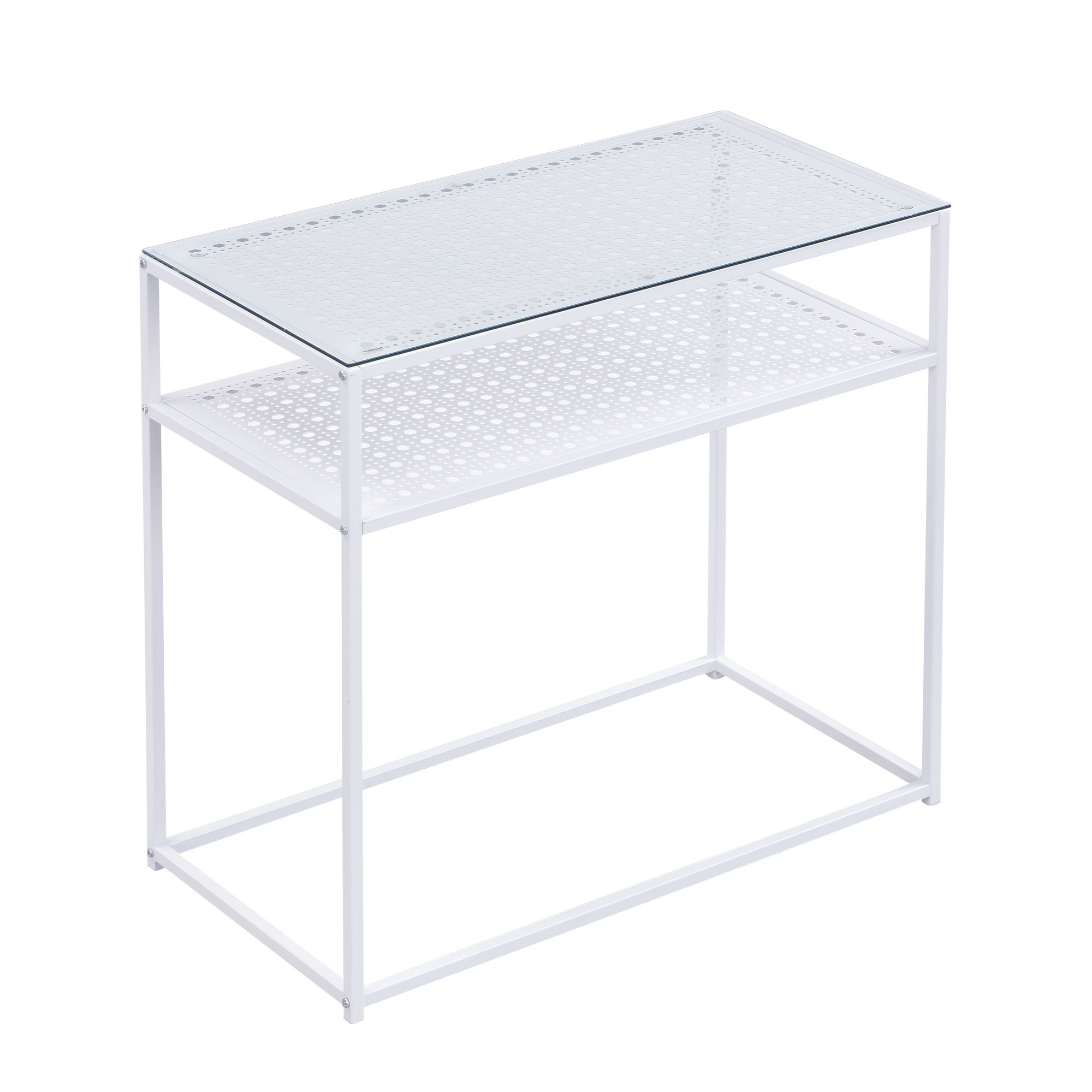 FineBuy Konsolentisch Glas Metall 80x40x77 cm Flurtisch Schmal, Ablagetisch Eingangsbereich mit Glasplatte & Metallgestell, Design Glastisch mit Ablage | Farbe: Weiß