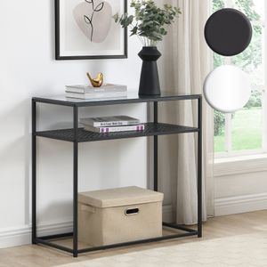 SV112061 FineBuy Konsolentisch Glas Metall 80x40x77 cm Flurtisch Schmal, Ablagetisch Eingangsbereich mit Glasplatte & Metallgestell, Design Glastisch mit Ablage