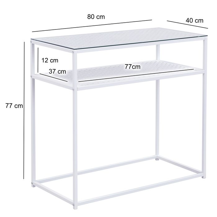 Konsolentisch FineBuy Ablagetisch Glas Metall 80 cm Modern Schmaler Flurtisch – Maßzeichnung