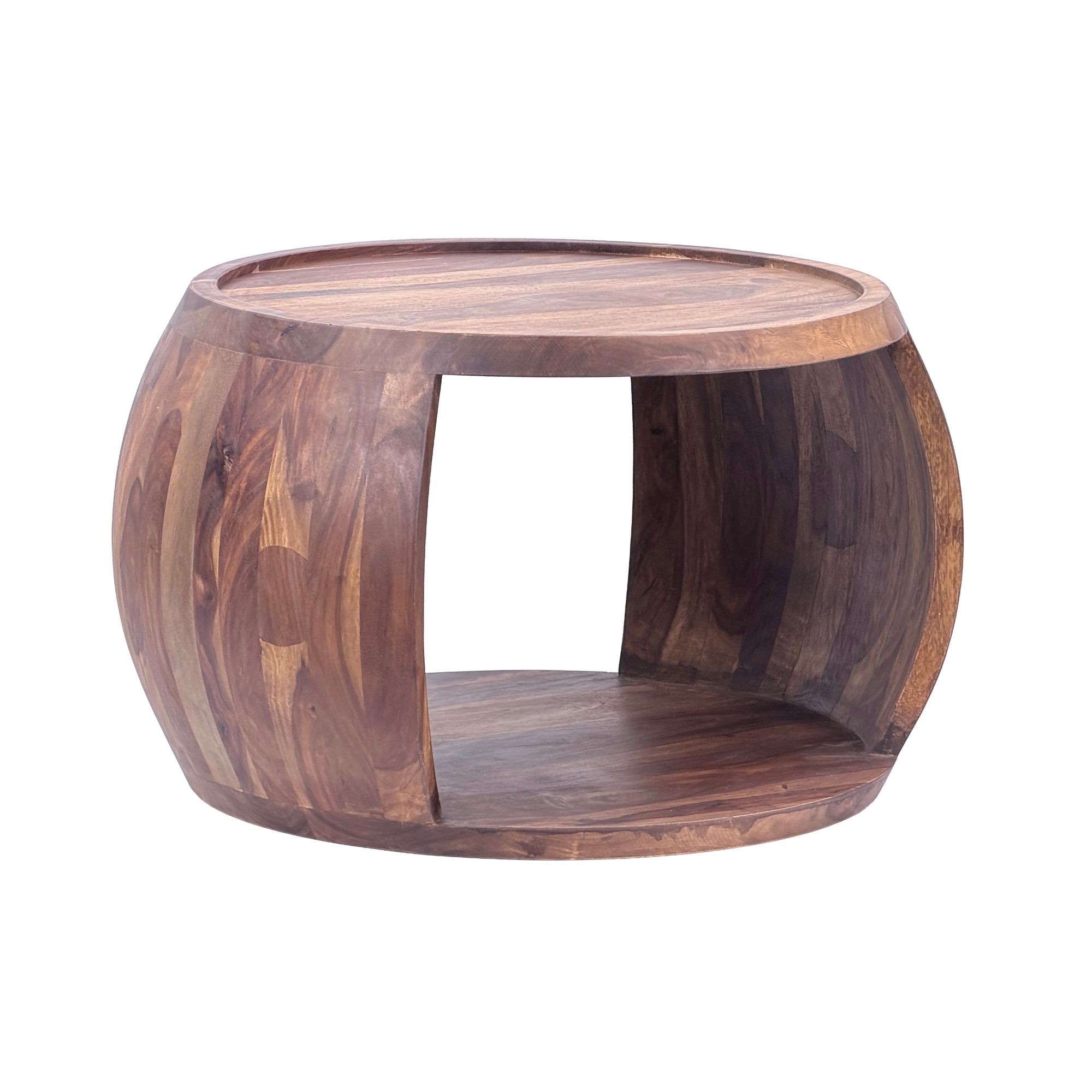 FineBuy Couchtisch Sheesham Massivholz rund 60cm  · Wohnzimmertisch mit Ablagefach · Handgefertigter Sofatisch aus Echtholz im natürlichen Landhaus Design | Farbe: Braun