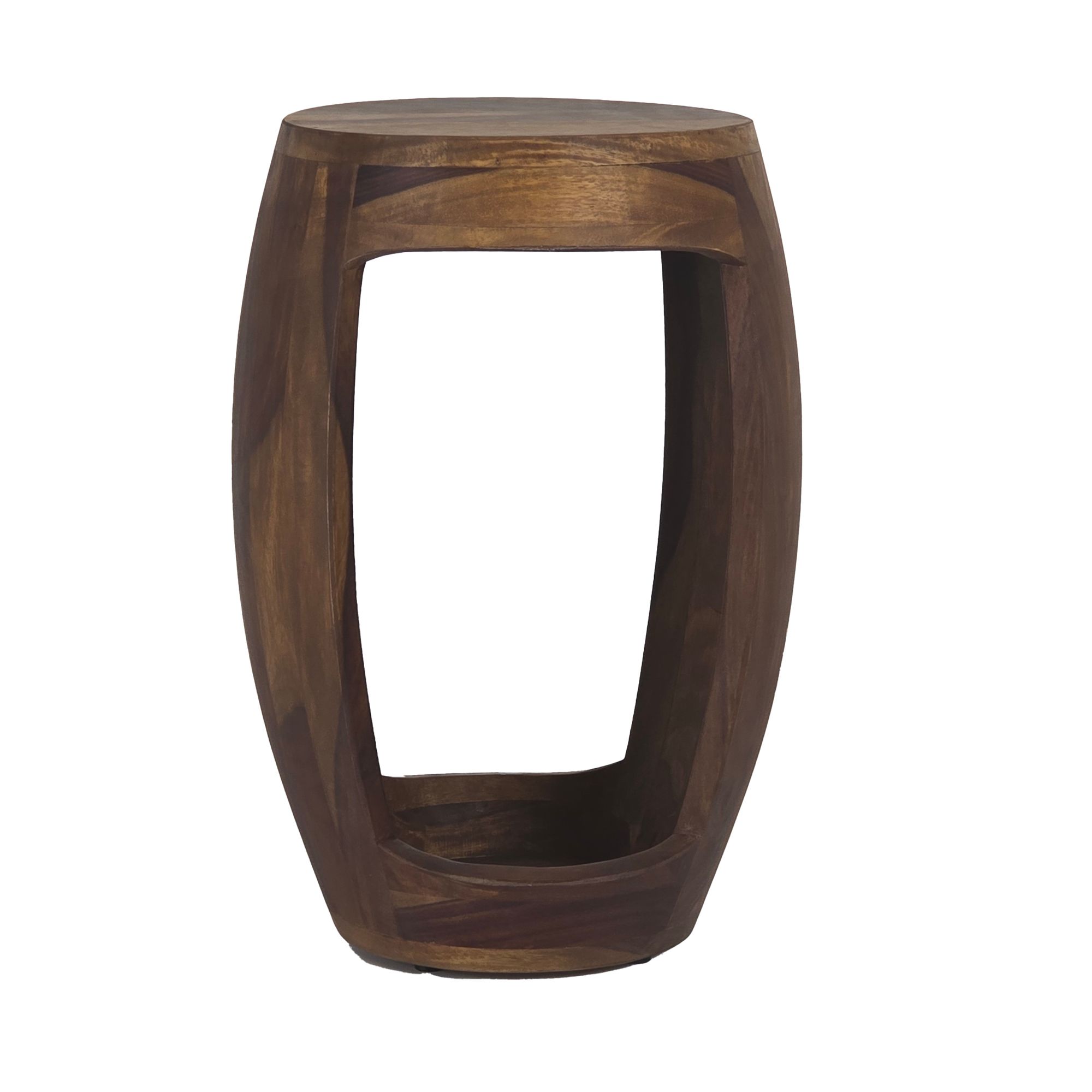 FineBuy Beistelltisch Sheesham Massivholz rund 30cm · Kleiner Runder Couchtisch mit offenem Fach · Handgefertigter Wohnzimmertisch im modernen Design aus Echtholz | Farbe: Braun